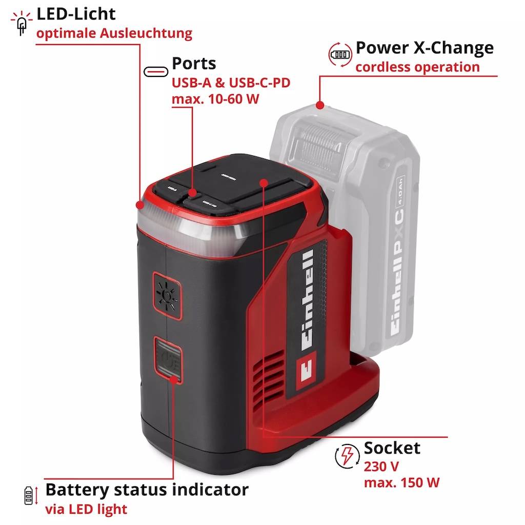 Einhell - Station d'énergie portable – TC-ES 18/150/1 Li-Solo – 18V – Power X-Change – Einhell Einhell - Image 2