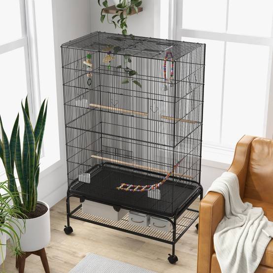 Volière Cage Oiseaux Acier pour Canaris Toit Ouvrant avec Accessoires 97x58x160cm Noir - ComfortXL Outdoor Living - Image 7
