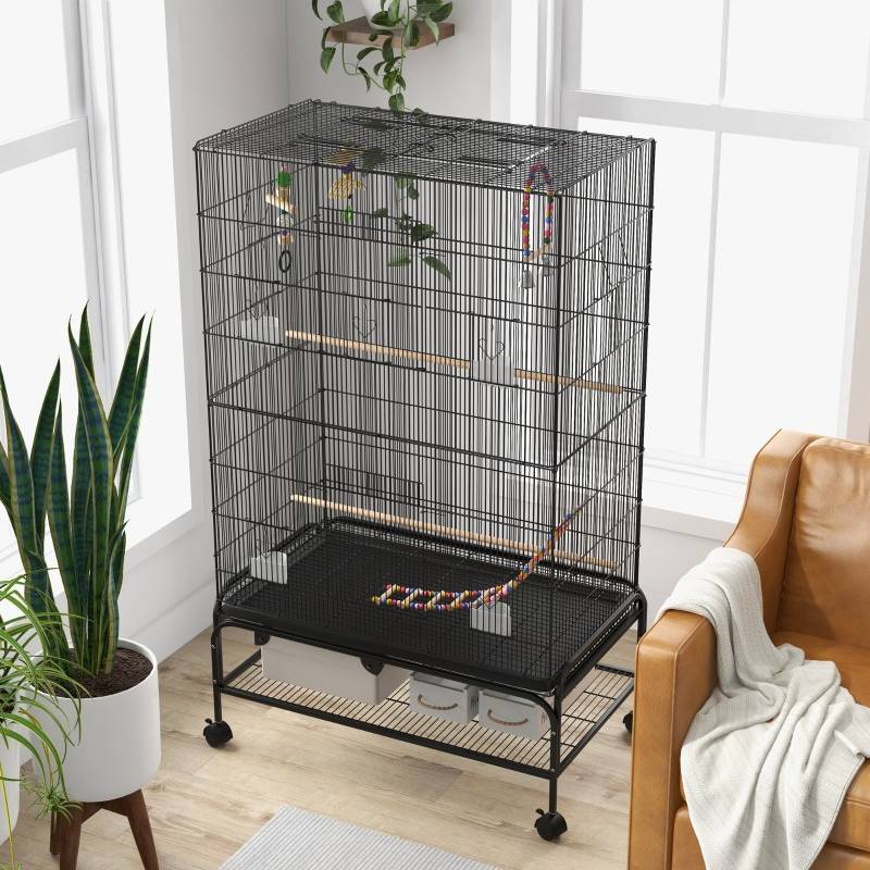 Volière Cage Oiseaux Acier pour Canaris Toit Ouvrant avec Accessoires 97x58x160cm Noir - ComfortXL Outdoor Living - Image 7