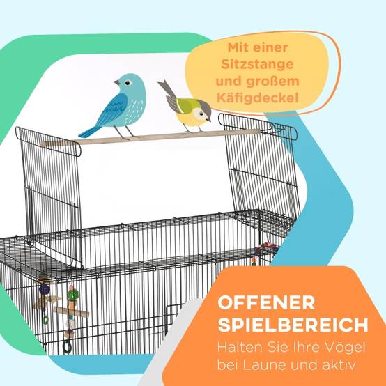 Volière Cage Oiseaux Acier pour Canaris Toit Ouvrant avec Accessoires 97x58x160cm Noir - ComfortXL Outdoor Living - Image 4