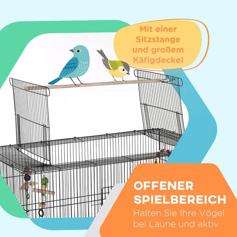 Volière Cage Oiseaux Acier pour Canaris Toit Ouvrant avec Accessoires 97x58x160cm Noir - ComfortXL Outdoor Living - Image 4