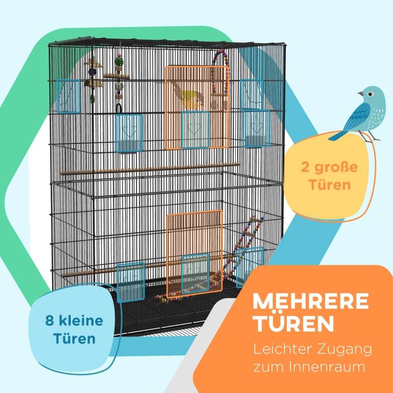Volière Cage Oiseaux Acier pour Canaris Toit Ouvrant avec Accessoires 97x58x160cm Noir - ComfortXL Outdoor Living - Image 3
