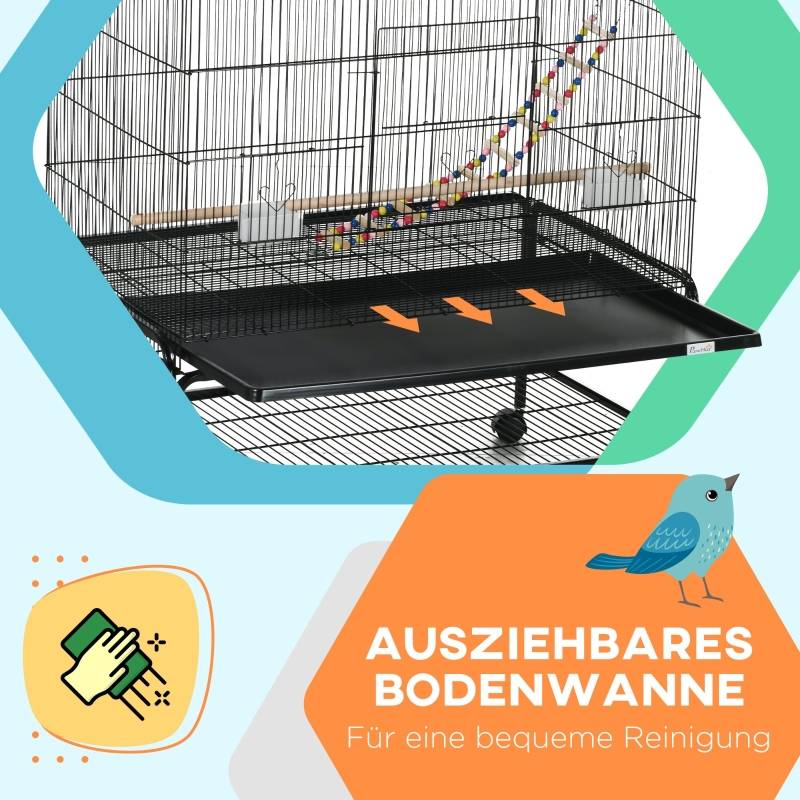 Volière Cage Oiseaux Acier pour Canaris Toit Ouvrant avec Accessoires 97x58x160cm Noir - ComfortXL Outdoor Living - Image 5
