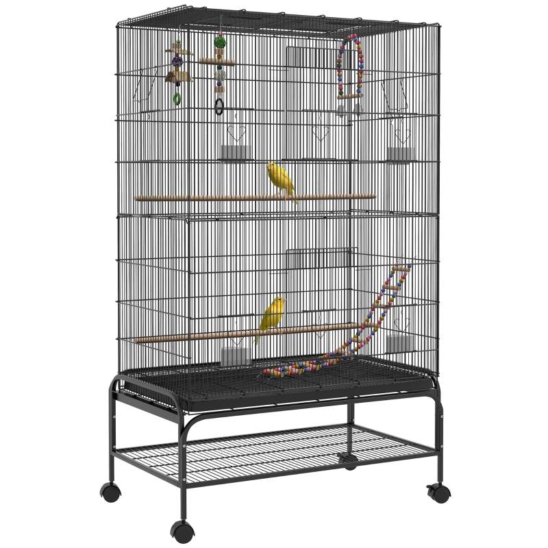 Volière Cage Oiseaux Acier pour Canaris Toit Ouvrant avec Accessoires 97x58x160cm Noir - ComfortXL Outdoor Living - Image 1