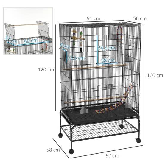 Volière Cage Oiseaux Acier pour Canaris Toit Ouvrant avec Accessoires 97x58x160cm Noir - ComfortXL Outdoor Living - Image 2