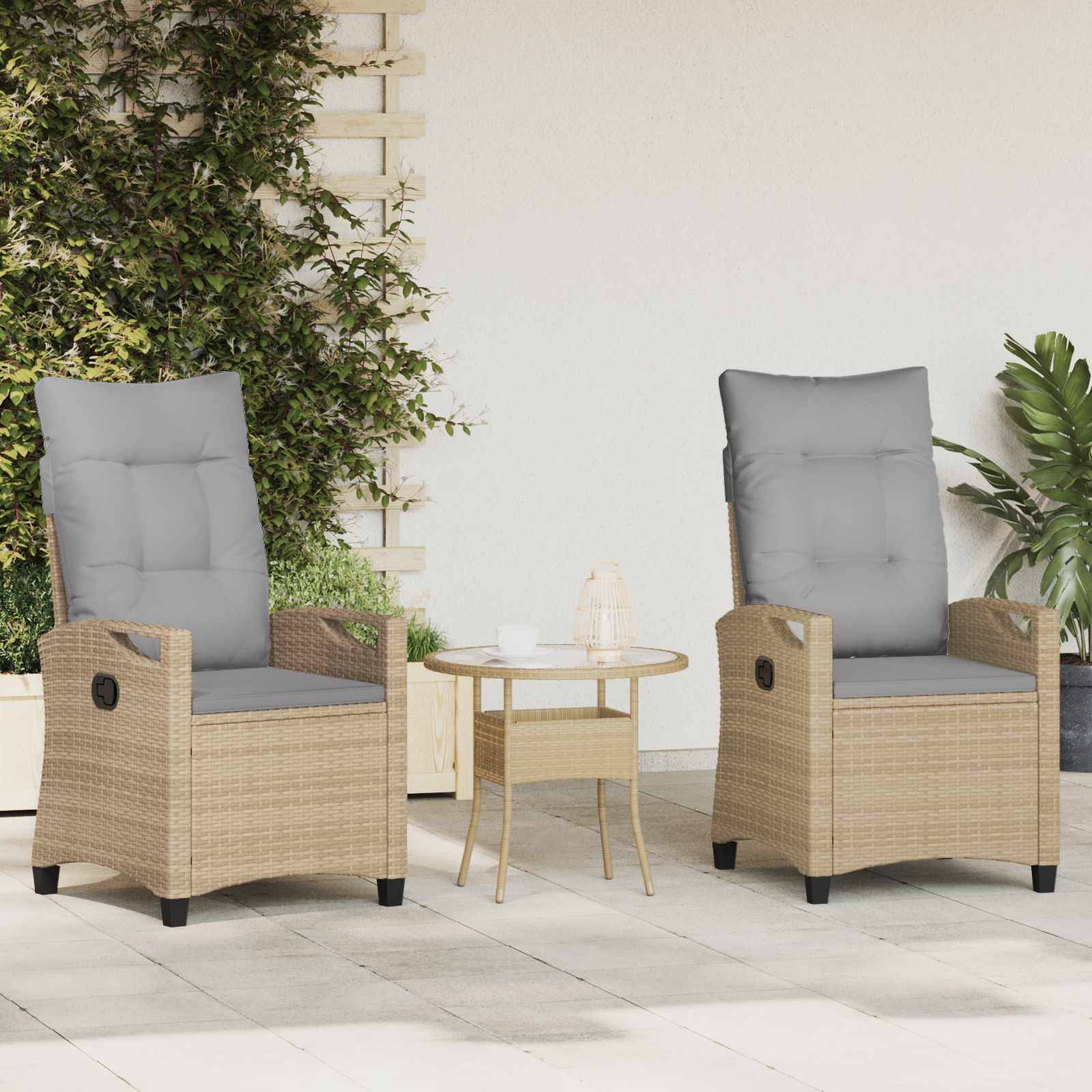 Chaise de jardin acier et polyester beige et gris clair 56 x 60 x 112 cm - PANGIVO - Image 1