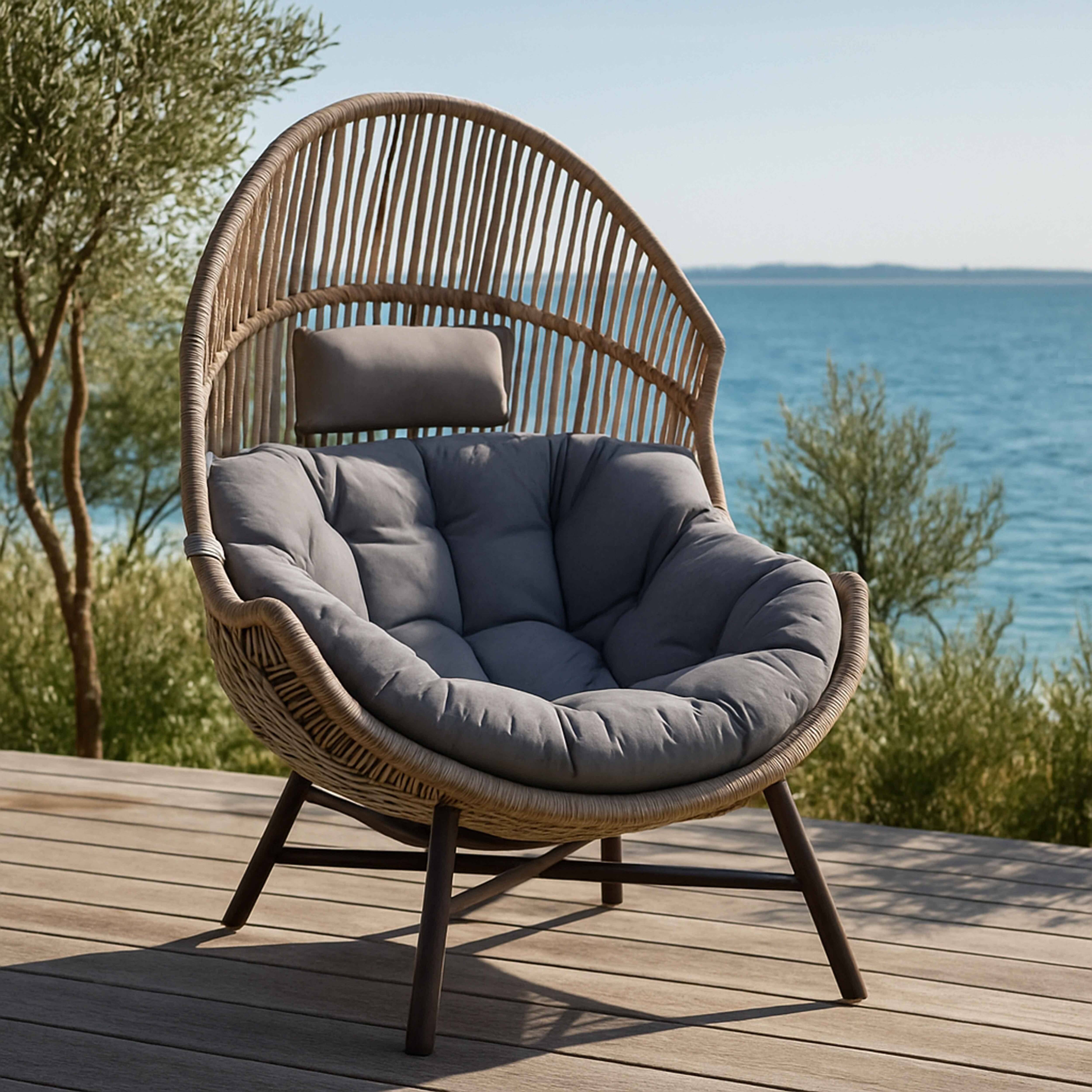 Oviala - Fauteuil de jardin oeuf sur pied en rotin synthétique 142 cm beige Bamako - Oviala - Image 2