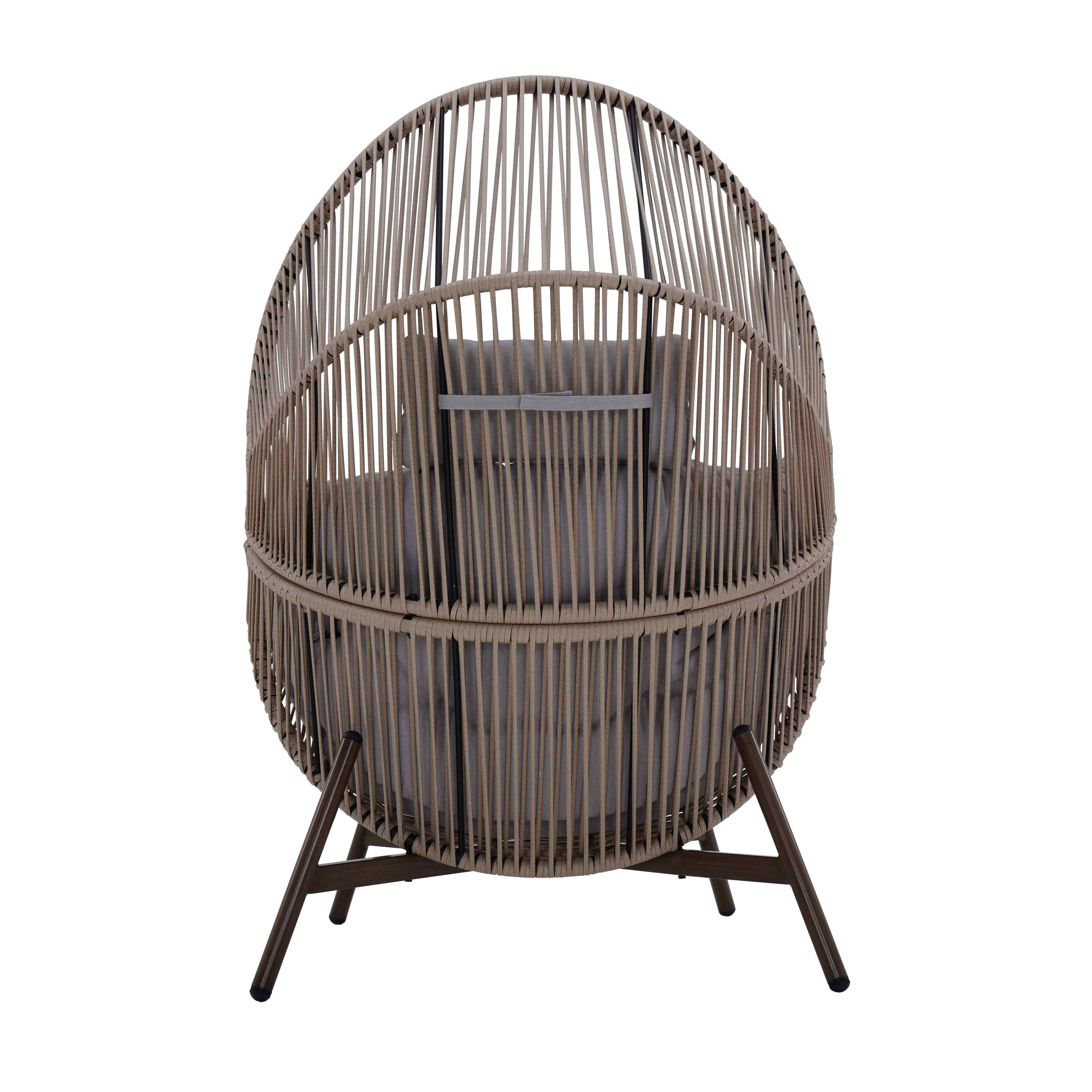 Oviala - Fauteuil de jardin oeuf sur pied en rotin synthétique 142 cm beige Bamako - Oviala - Image 5