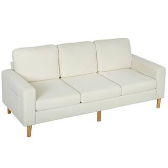 Canapé 3 places en velours côtelé, canapé avec coussins à ressorts et assise rembourré, 192x80x84,5cm, beige