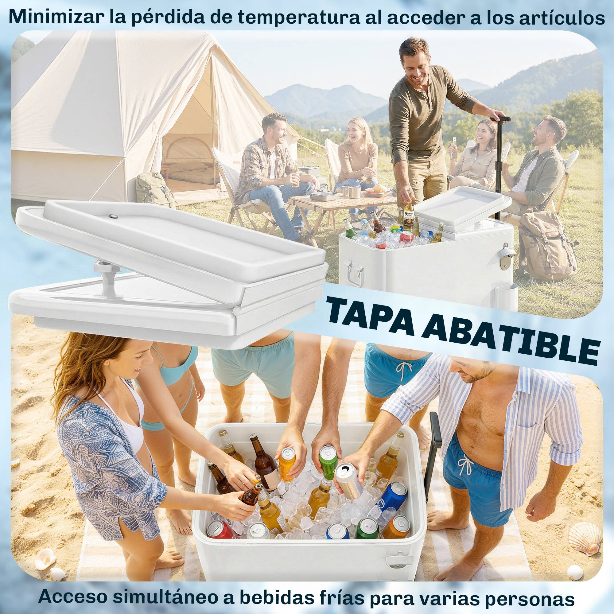 ComfortXL - Glacière roulante isotherme blanche 56 L 75 x 35 x 120 cm barbecue fêtes drainage - ComfortXL Outdoor Living - Image 8