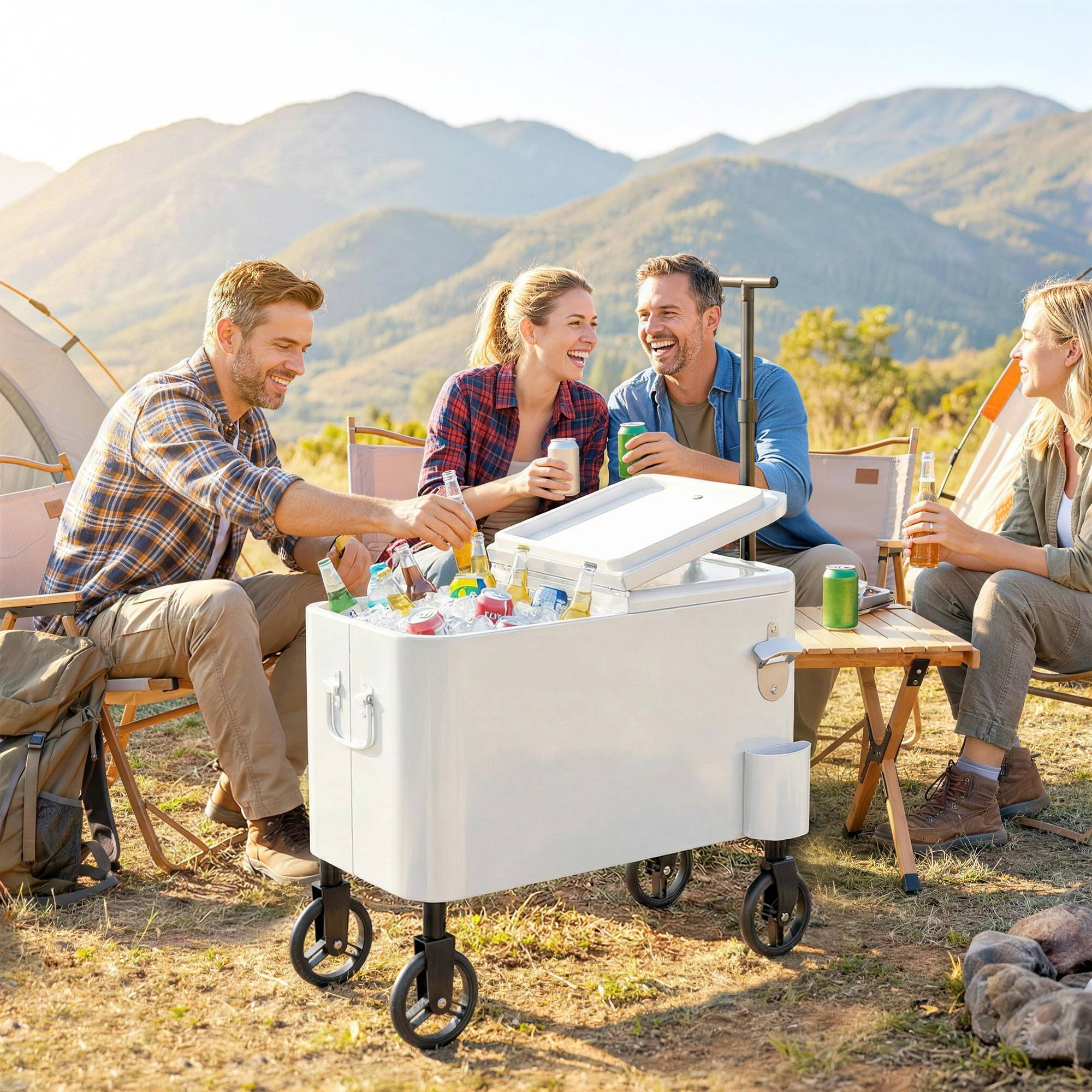 ComfortXL - Glacière roulante isotherme blanche 56 L 75 x 35 x 120 cm barbecue fêtes drainage - ComfortXL Outdoor Living - Image 3