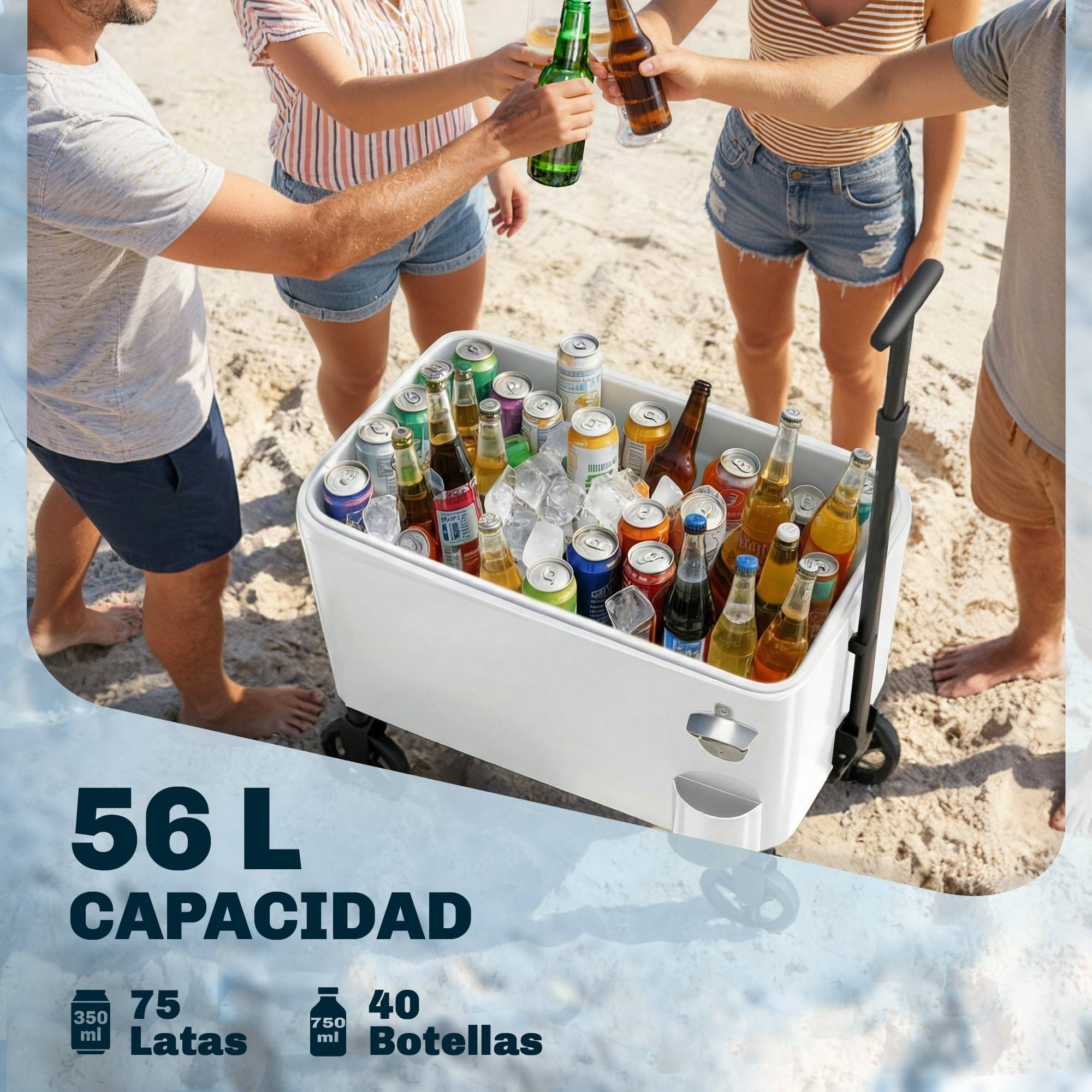 ComfortXL - Glacière roulante isotherme blanche 56 L 75 x 35 x 120 cm barbecue fêtes drainage - ComfortXL Outdoor Living - Image 6