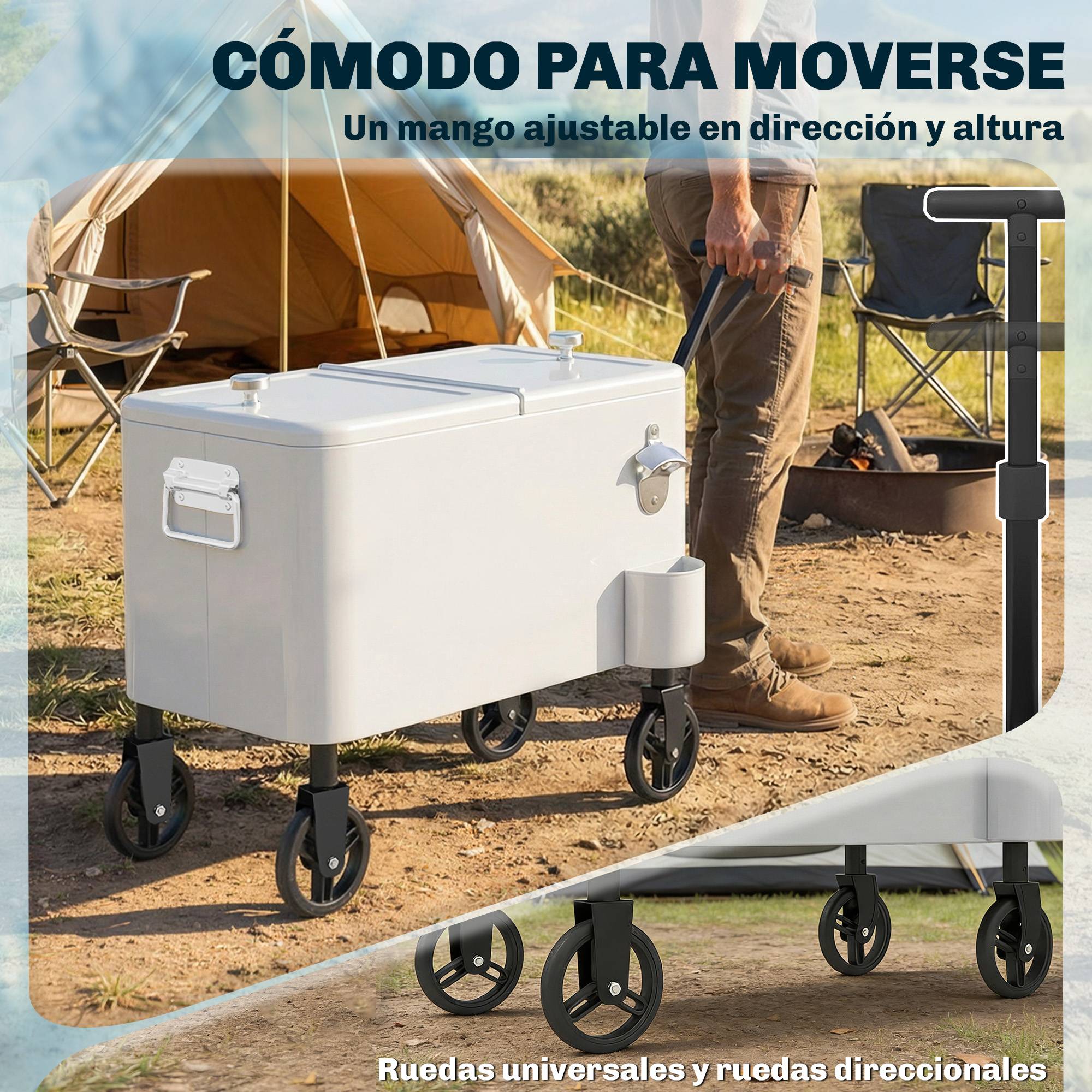 ComfortXL - Glacière roulante isotherme blanche 56 L 75 x 35 x 120 cm barbecue fêtes drainage - ComfortXL Outdoor Living - Image 9