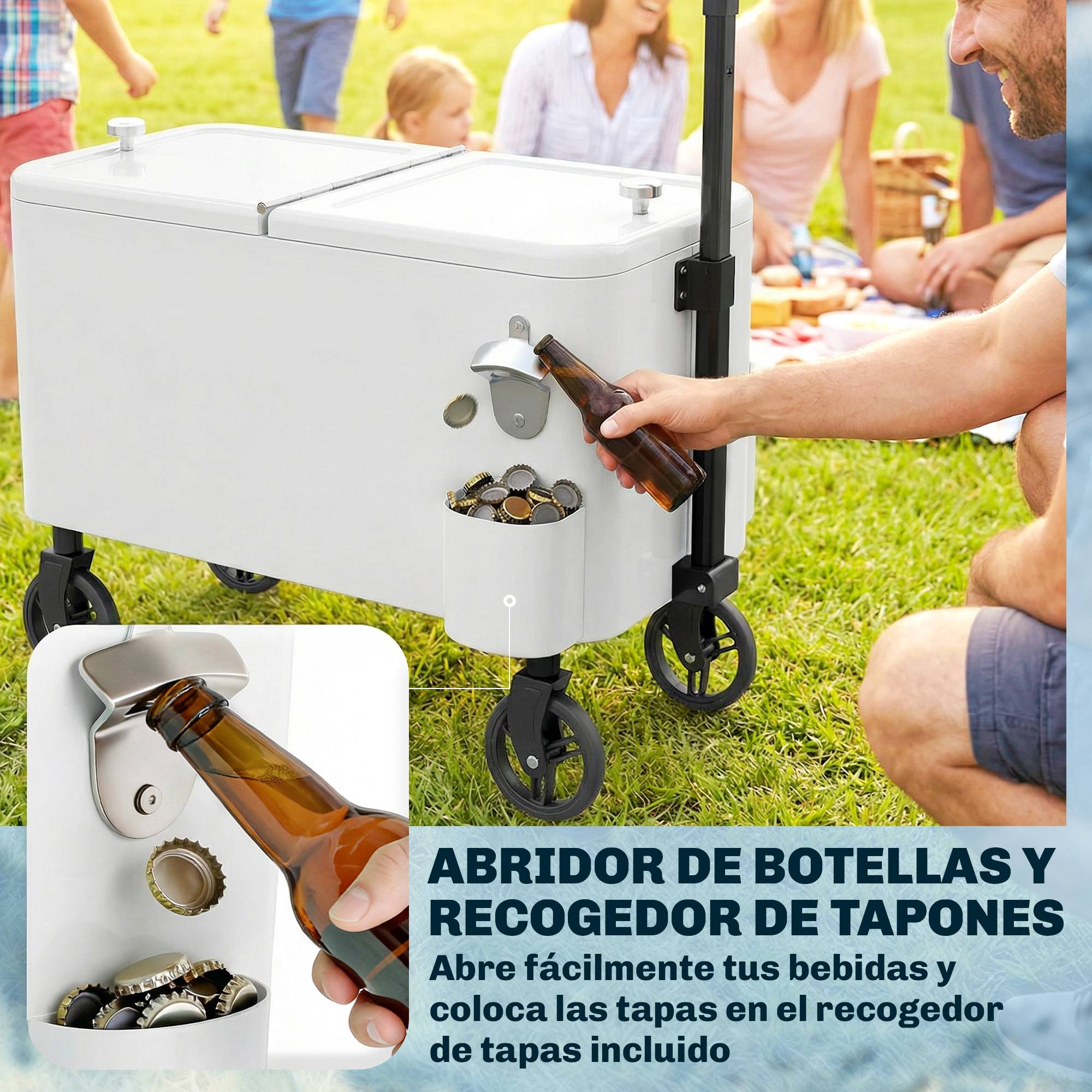 ComfortXL - Glacière roulante isotherme blanche 56 L 75 x 35 x 120 cm barbecue fêtes drainage - ComfortXL Outdoor Living - Image 10