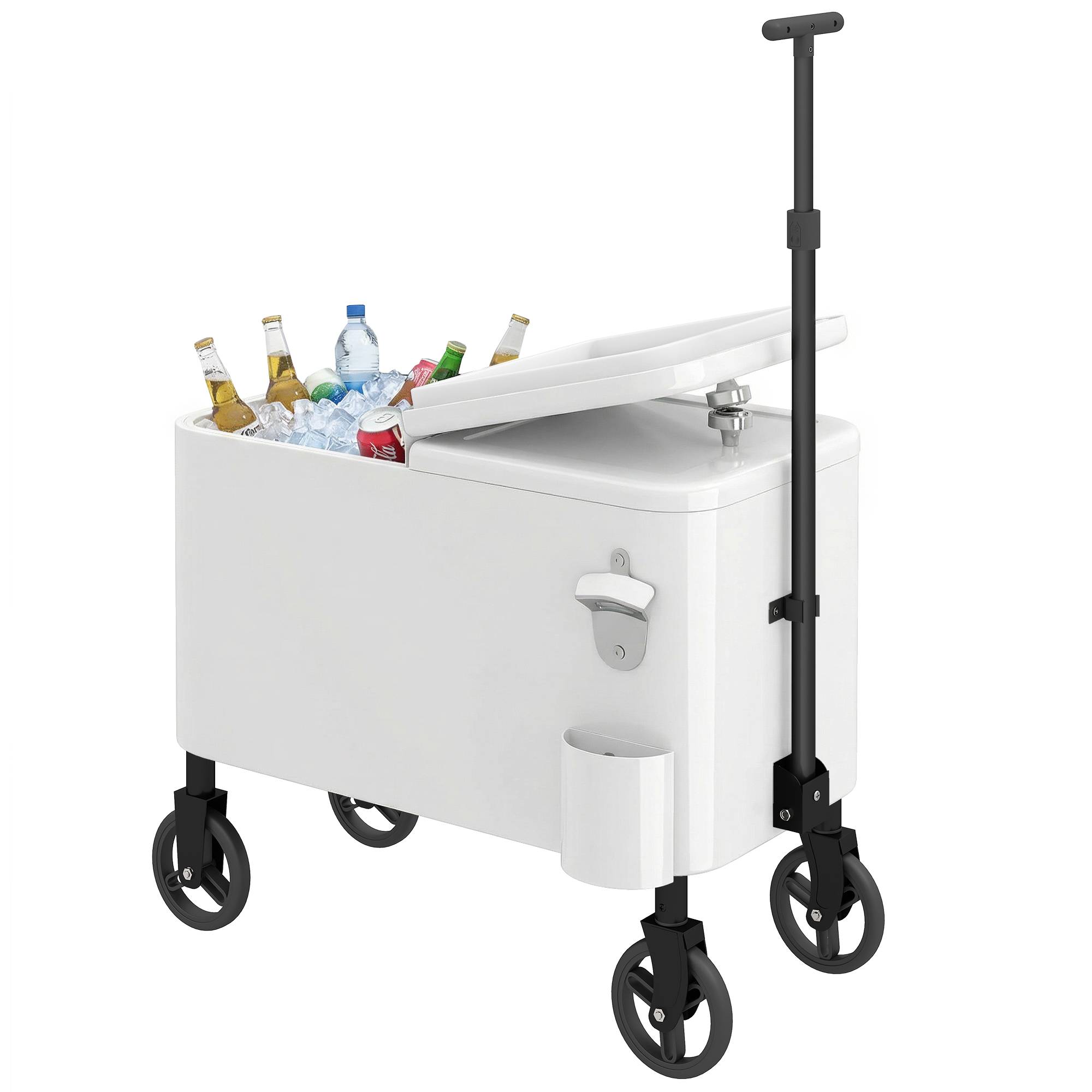 ComfortXL - Glacière roulante isotherme blanche 56 L 75 x 35 x 120 cm barbecue fêtes drainage - ComfortXL Outdoor Living - Image 2