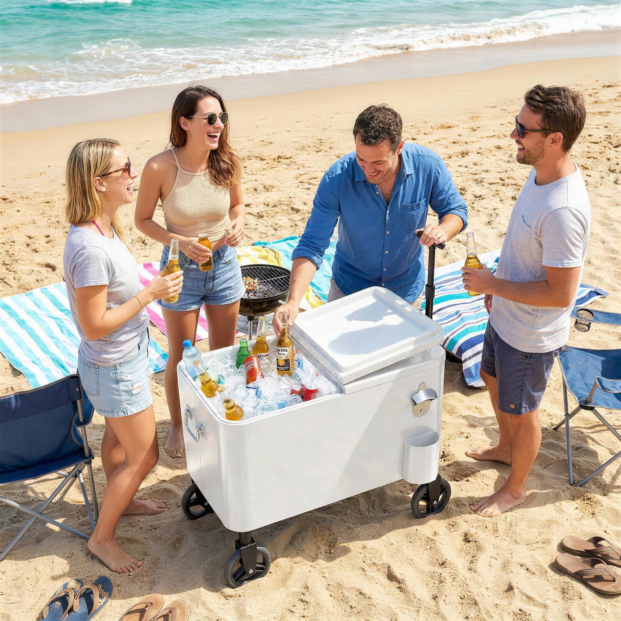 ComfortXL - Glacière roulante isotherme blanche 56 L 75 x 35 x 120 cm barbecue fêtes drainage - ComfortXL Outdoor Living - Image 4