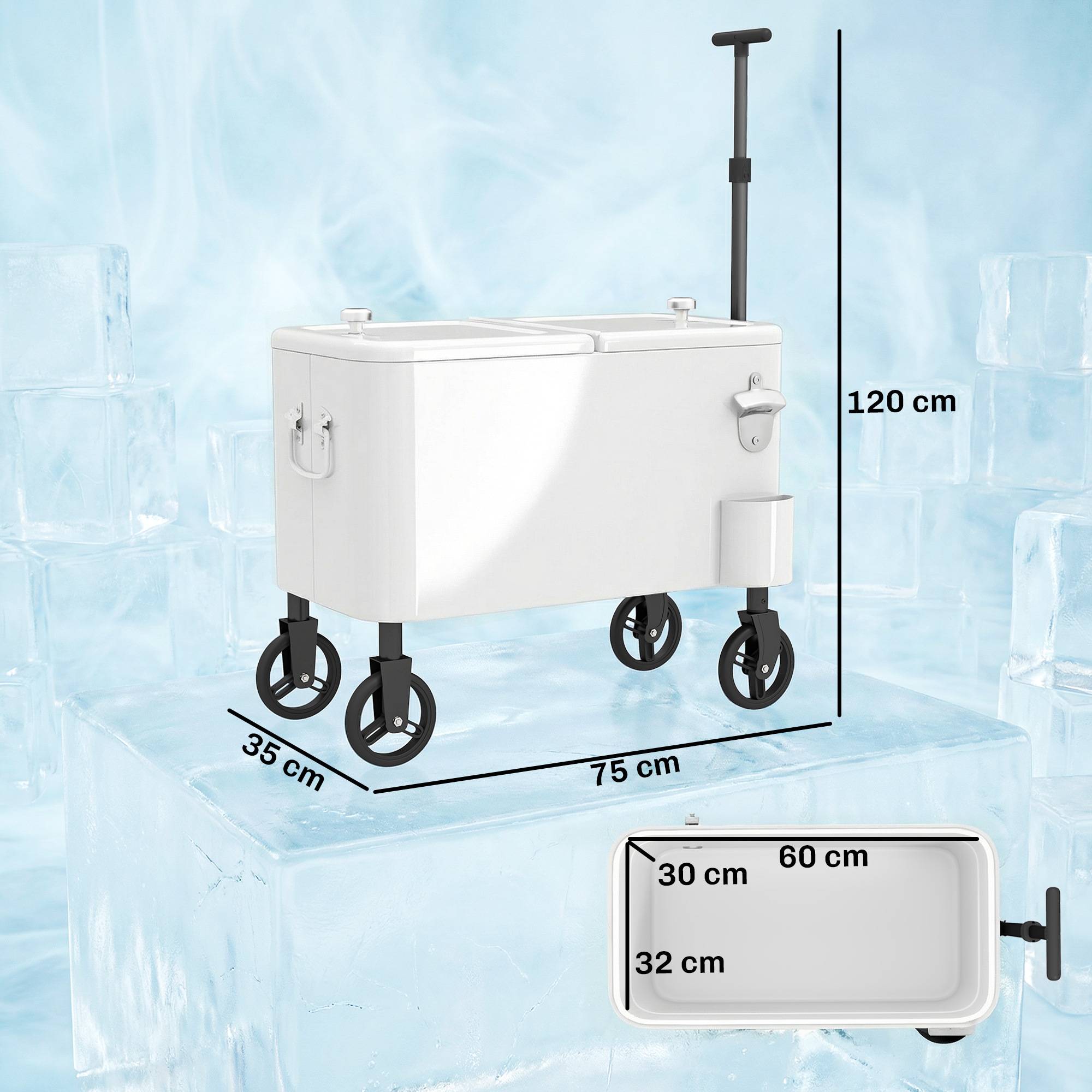 ComfortXL - Glacière roulante isotherme blanche 56 L 75 x 35 x 120 cm barbecue fêtes drainage - ComfortXL Outdoor Living - Image 5