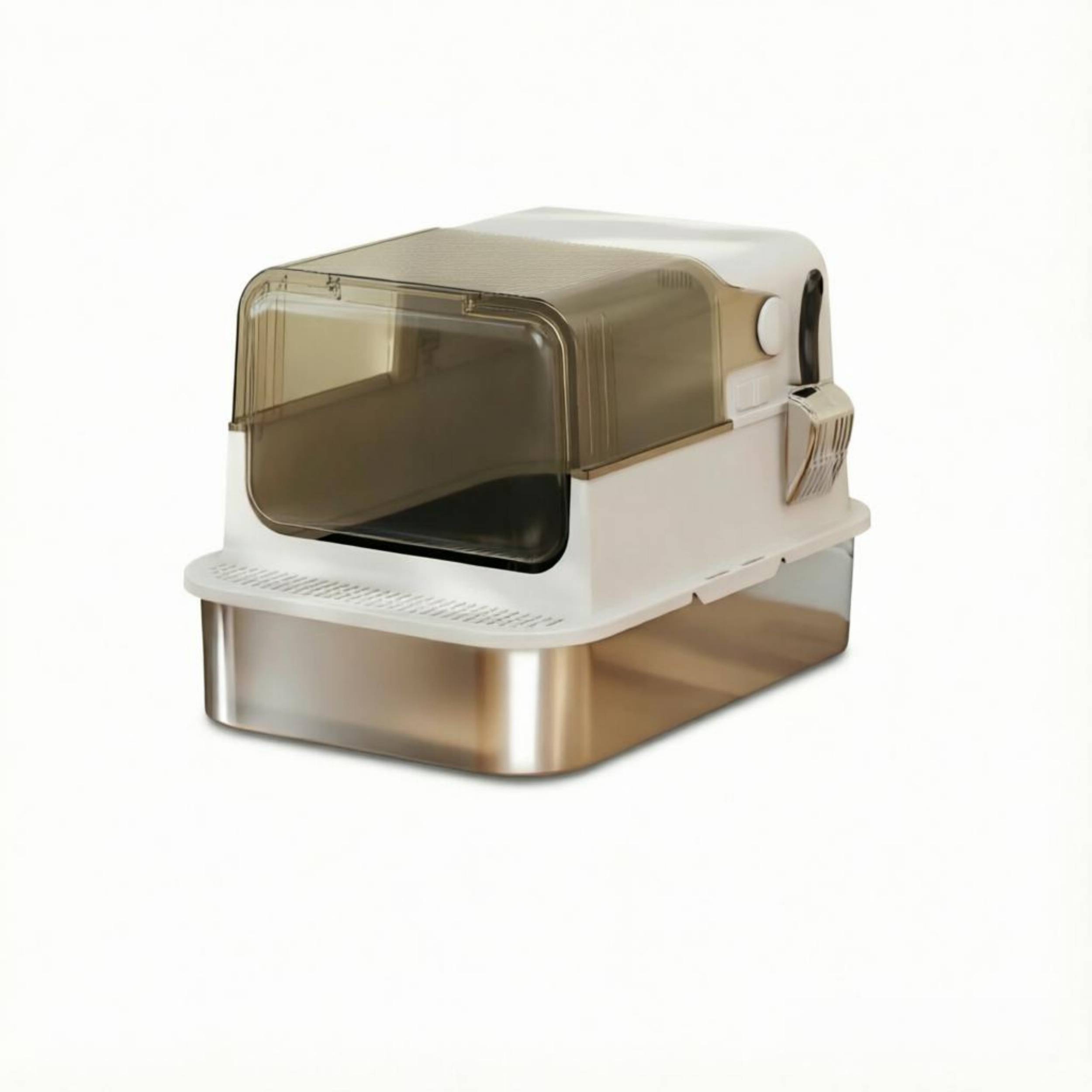 ComfortXL - Maison de toilette XL pour chat en acier inoxydable blanc 70 x 50 x 46,5 cm fermée avec contrôle des odeurs - Image 2