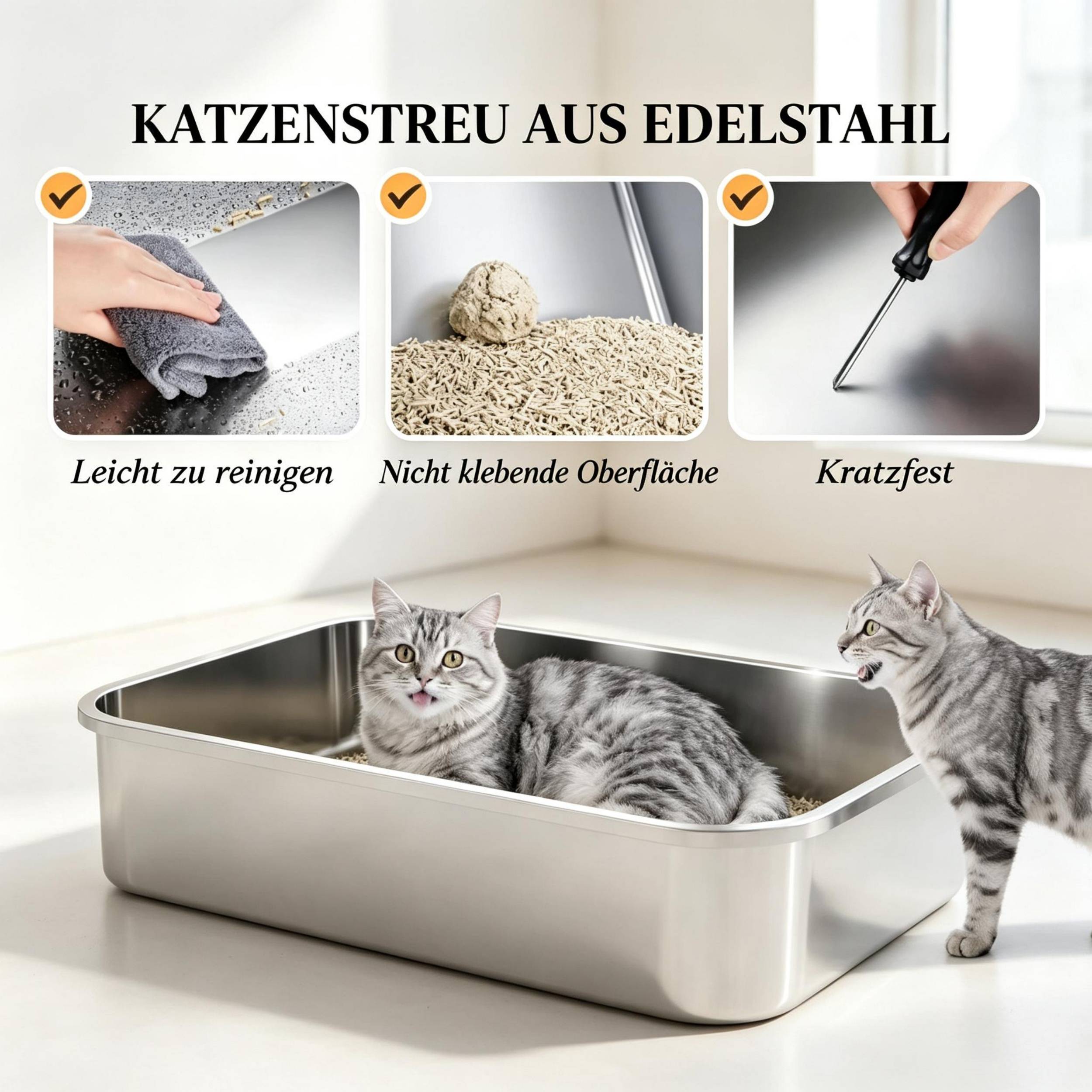 ComfortXL - Maison de toilette XL pour chat en acier inoxydable blanc 70 x 50 x 46,5 cm fermée avec contrôle des odeurs - Image 5