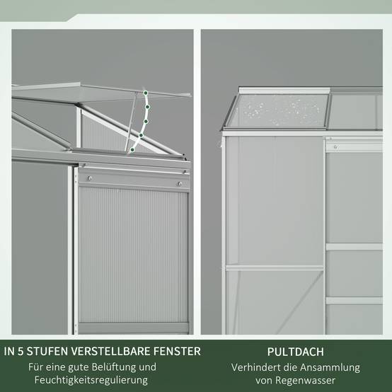 Serre adossée en polycarbonate et aluminium argent 192 x 68 x 196 cm - PANGIVO - Image 7