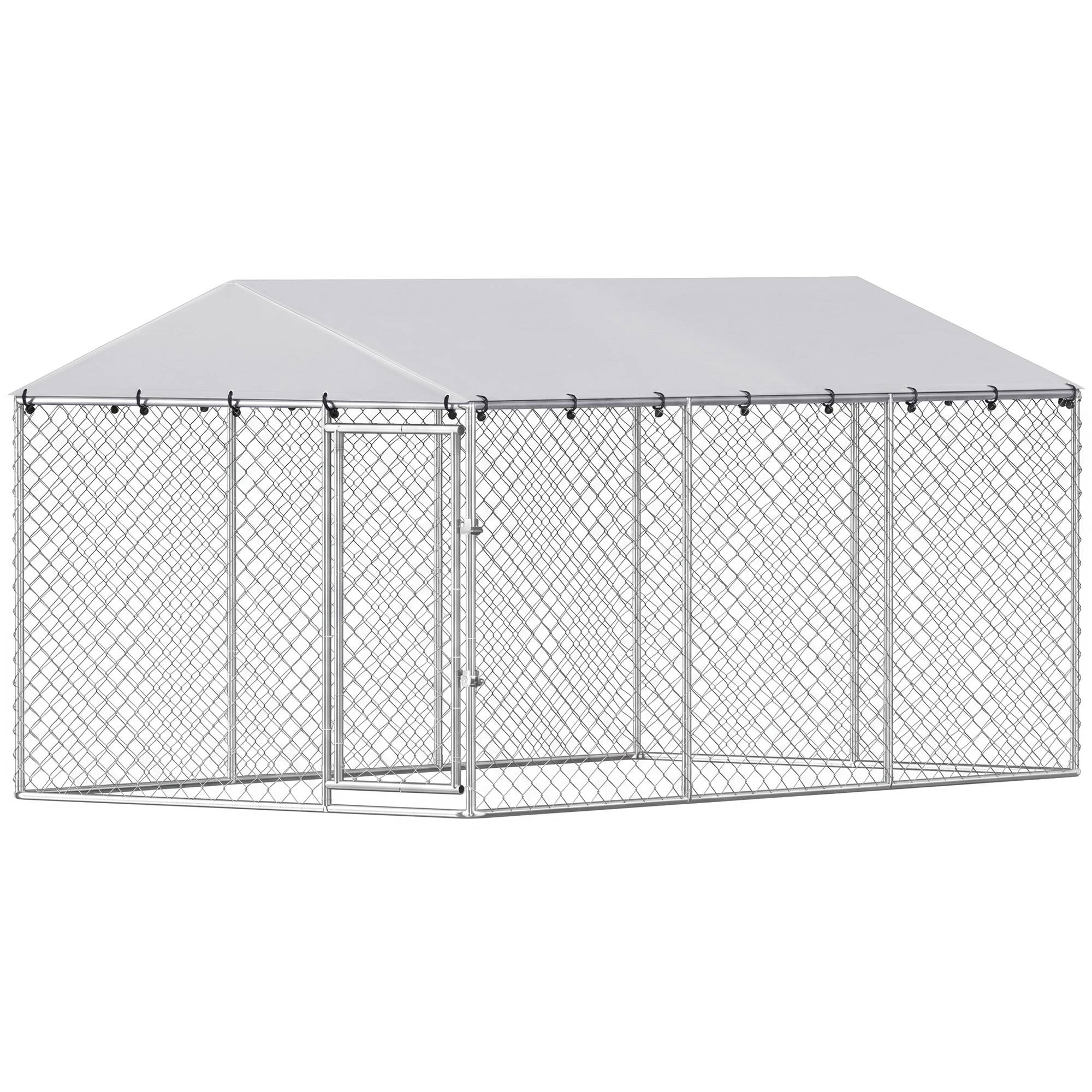 Parc extérieur pour chien avec grillage galvanisé et système de verrouillage, acier et tissu Oxford, 4 x 2,3 x 2 m, argent - Image 2