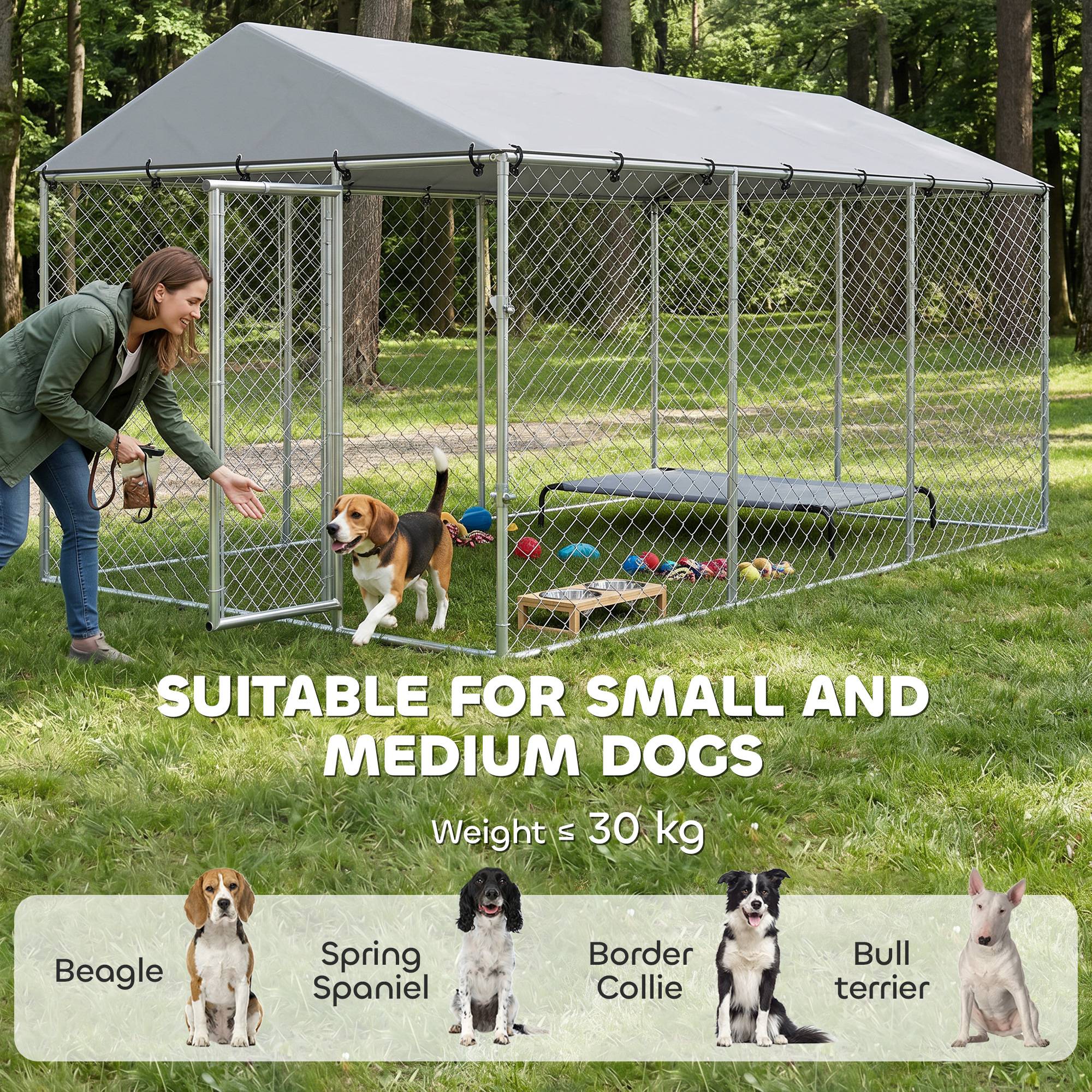Parc extérieur pour chien avec grillage galvanisé et système de verrouillage, acier et tissu Oxford, 4 x 2,3 x 2 m, argent - Image 6