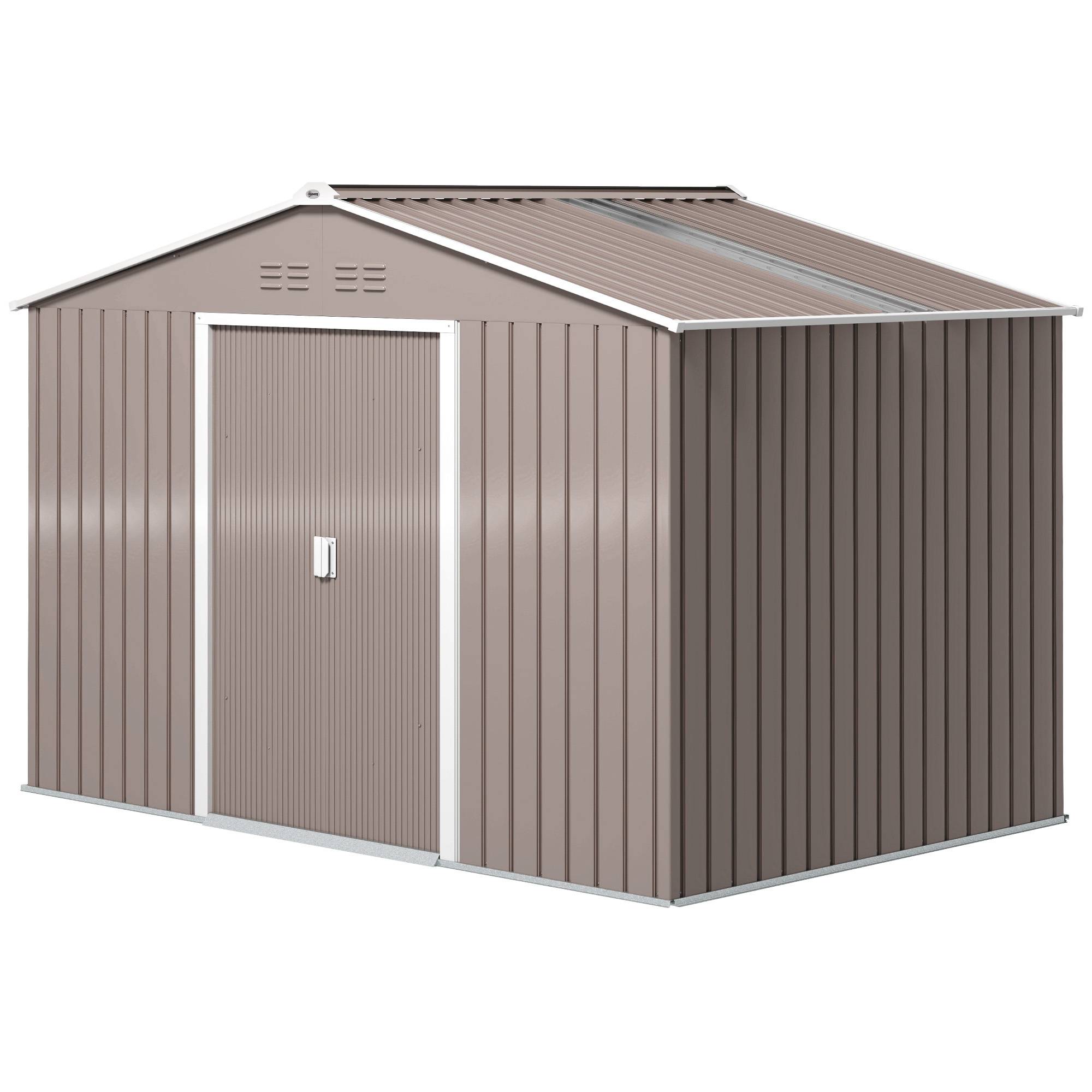 Abri de jardin 4,9 m² (277 x 195 x 192 cm) avec 2 portes coulissantes, toit en fibre de verre et 4 fenêtres, gris clair - Image 2