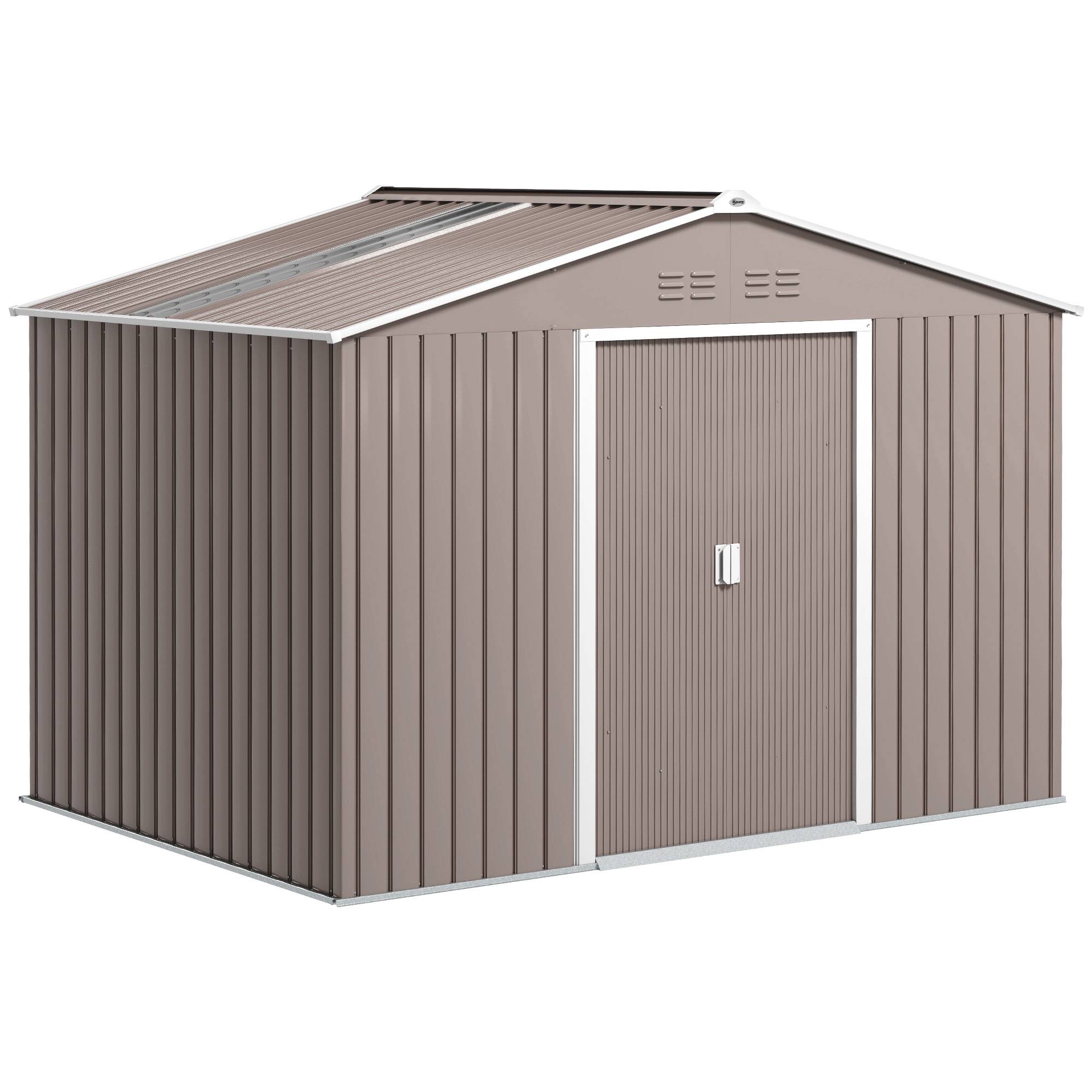 Abri de jardin 4,9 m² (277 x 195 x 192 cm) avec 2 portes coulissantes, toit en fibre de verre et 4 fenêtres, gris clair - Image 1