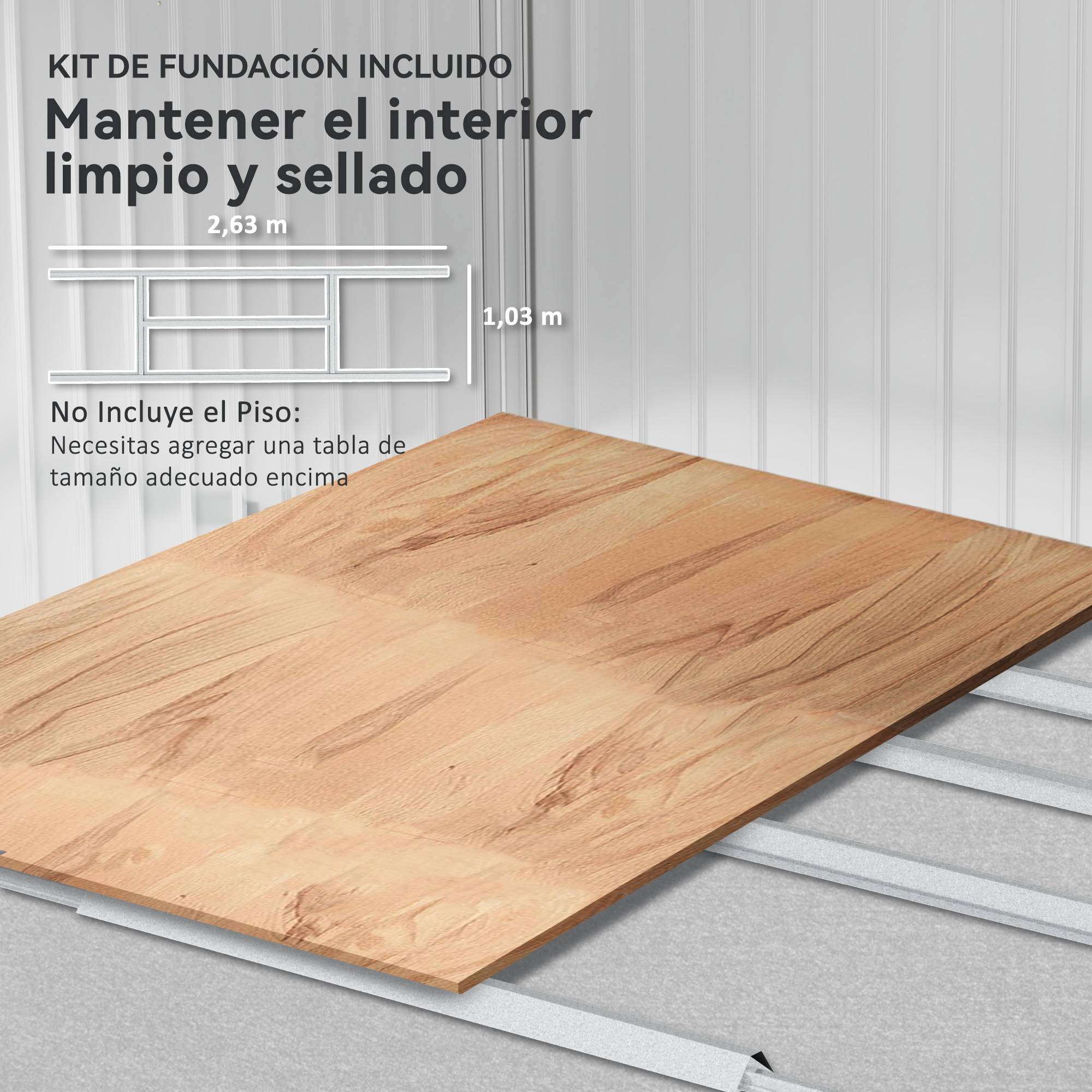 Abri de jardin 4,9 m² (277 x 195 x 192 cm) avec 2 portes coulissantes, toit en fibre de verre et 4 fenêtres, gris clair - Image 8
