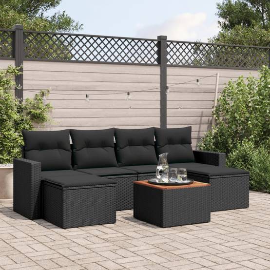 ComfortXL - Salon de Jardin Bas 6 Places Résine Tressée Table en Bois d'Acacia pour Terrasse Noir – ComfortXL Outdoor Living - Image 1