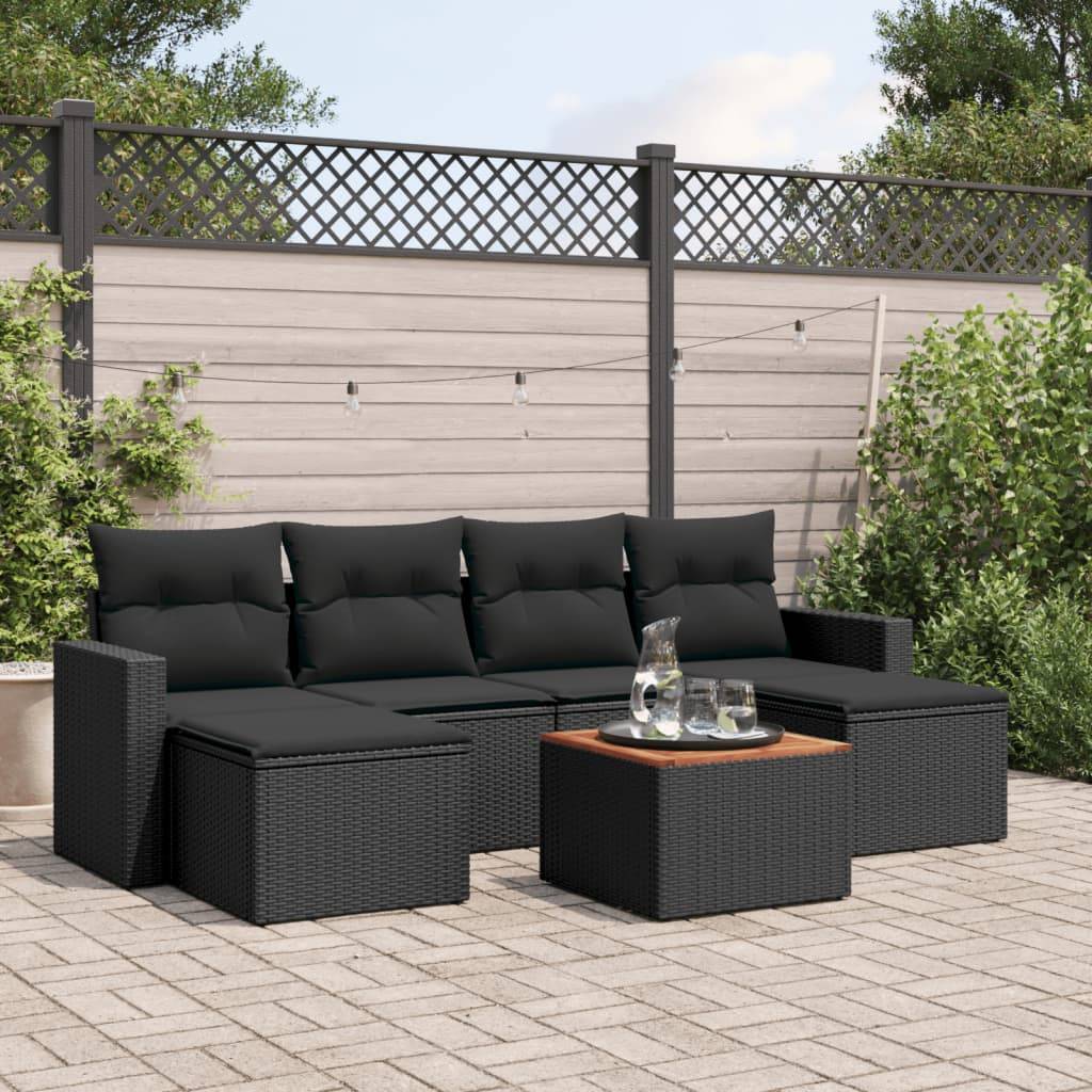 ComfortXL - Salon de Jardin Bas 6 Places Résine Tressée Table en Bois d'Acacia pour Terrasse Noir – ComfortXL Outdoor Living - Image 1