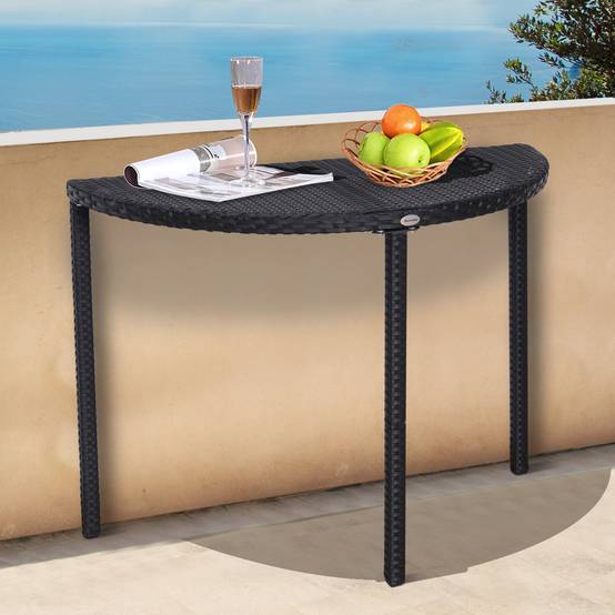 ComfortXL - Table demi-lune Résine tressée Balcon Jardin Gain de place 100x50cm Noir - ComfortXL Outdoor Living - Image 3