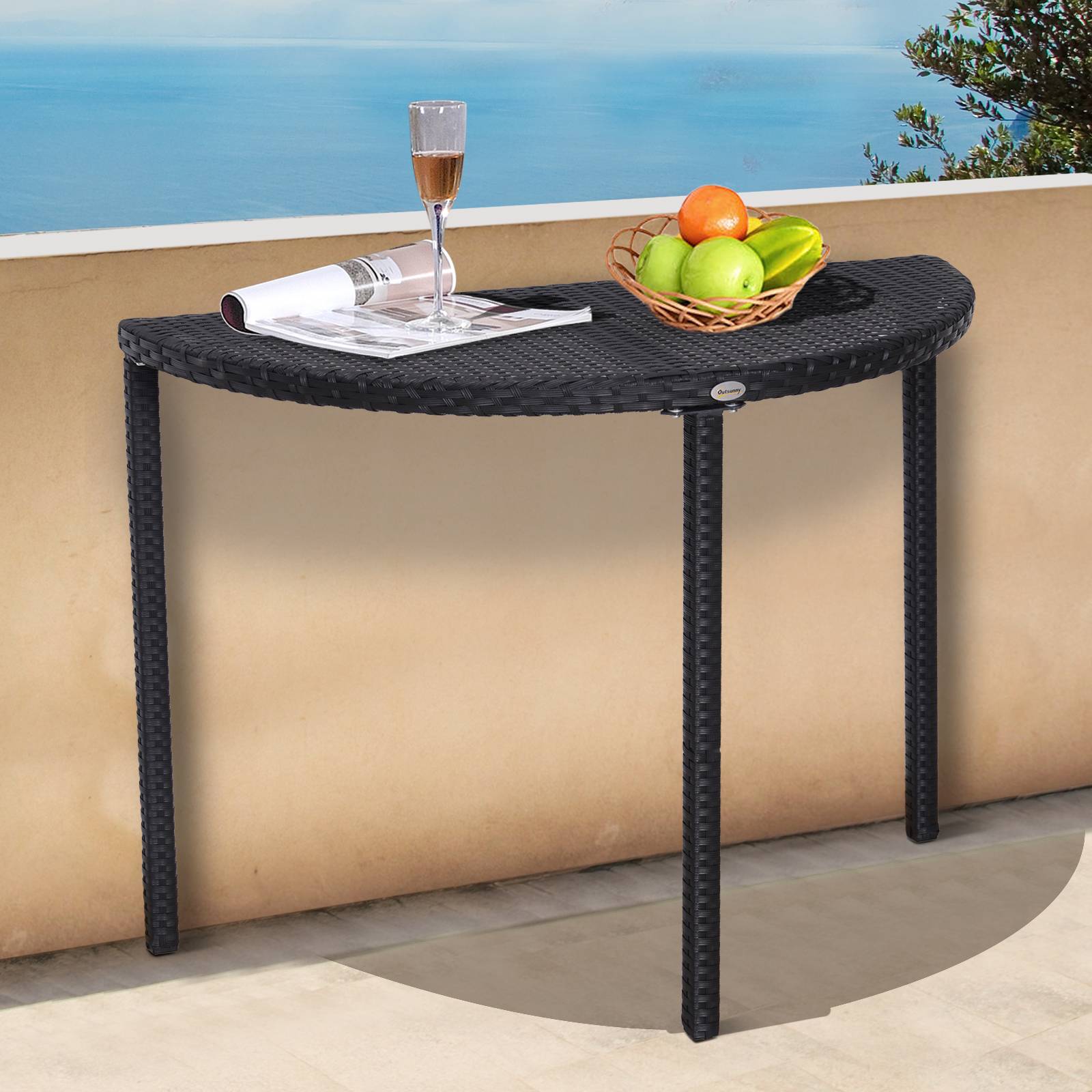 ComfortXL - Table demi-lune Résine tressée Balcon Jardin Gain de place 100x50cm Noir - ComfortXL Outdoor Living - Image 3