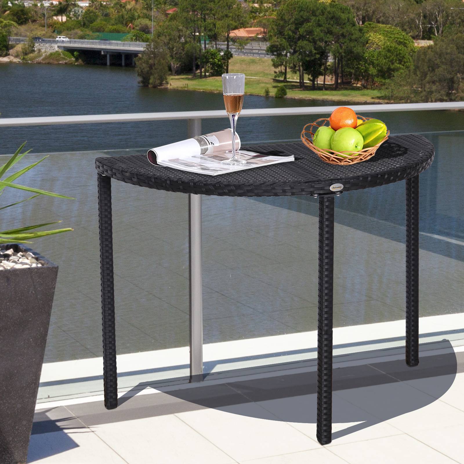ComfortXL - Table demi-lune Résine tressée Balcon Jardin Gain de place 100x50cm Noir - ComfortXL Outdoor Living - Image 4