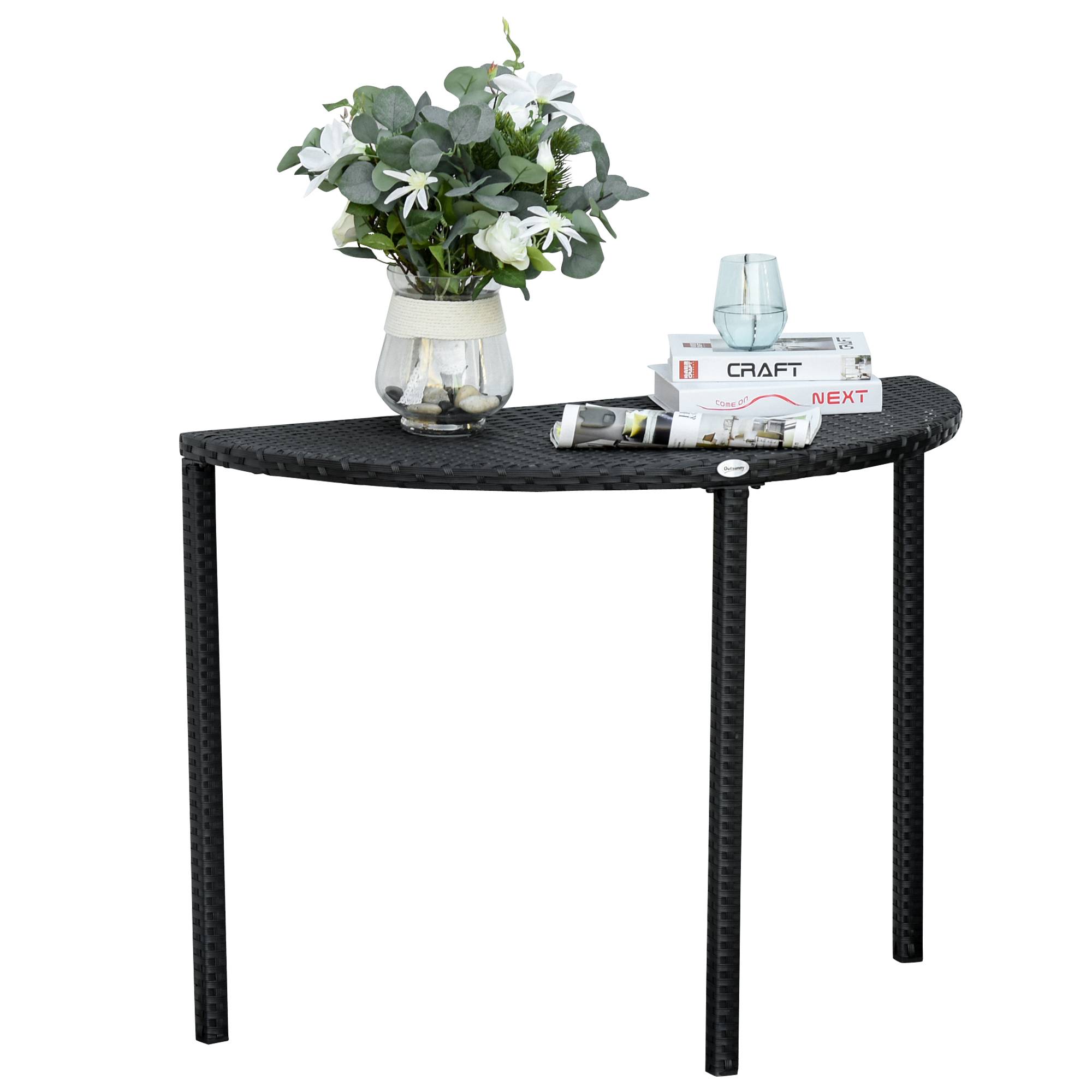 ComfortXL - Table demi-lune Résine tressée Balcon Jardin Gain de place 100x50cm Noir - ComfortXL Outdoor Living - Image 2