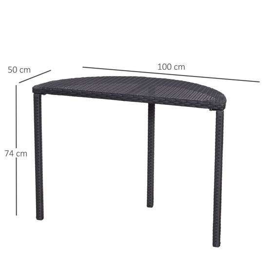 ComfortXL - Table demi-lune Résine tressée Balcon Jardin Gain de place 100x50cm Noir - ComfortXL Outdoor Living - Image 5