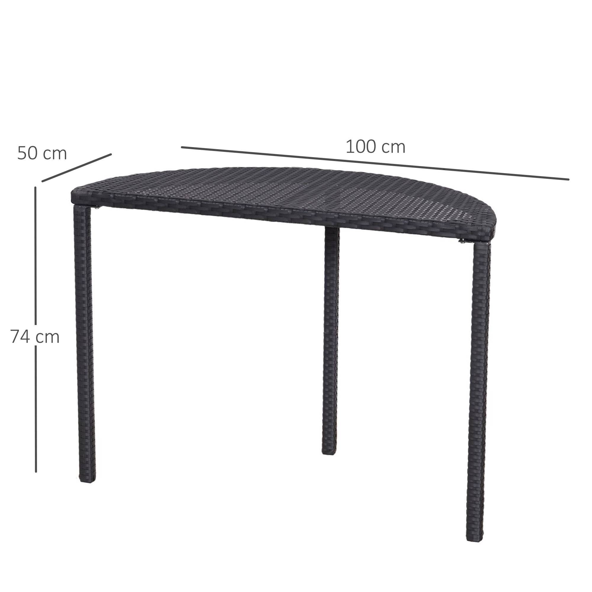 ComfortXL - Table demi-lune Résine tressée Balcon Jardin Gain de place 100x50cm Noir - ComfortXL Outdoor Living - Image 5