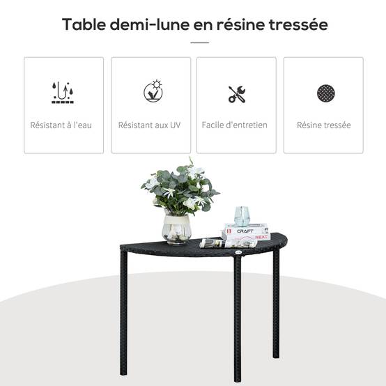 ComfortXL - Table demi-lune Résine tressée Balcon Jardin Gain de place 100x50cm Noir - ComfortXL Outdoor Living - Image 7
