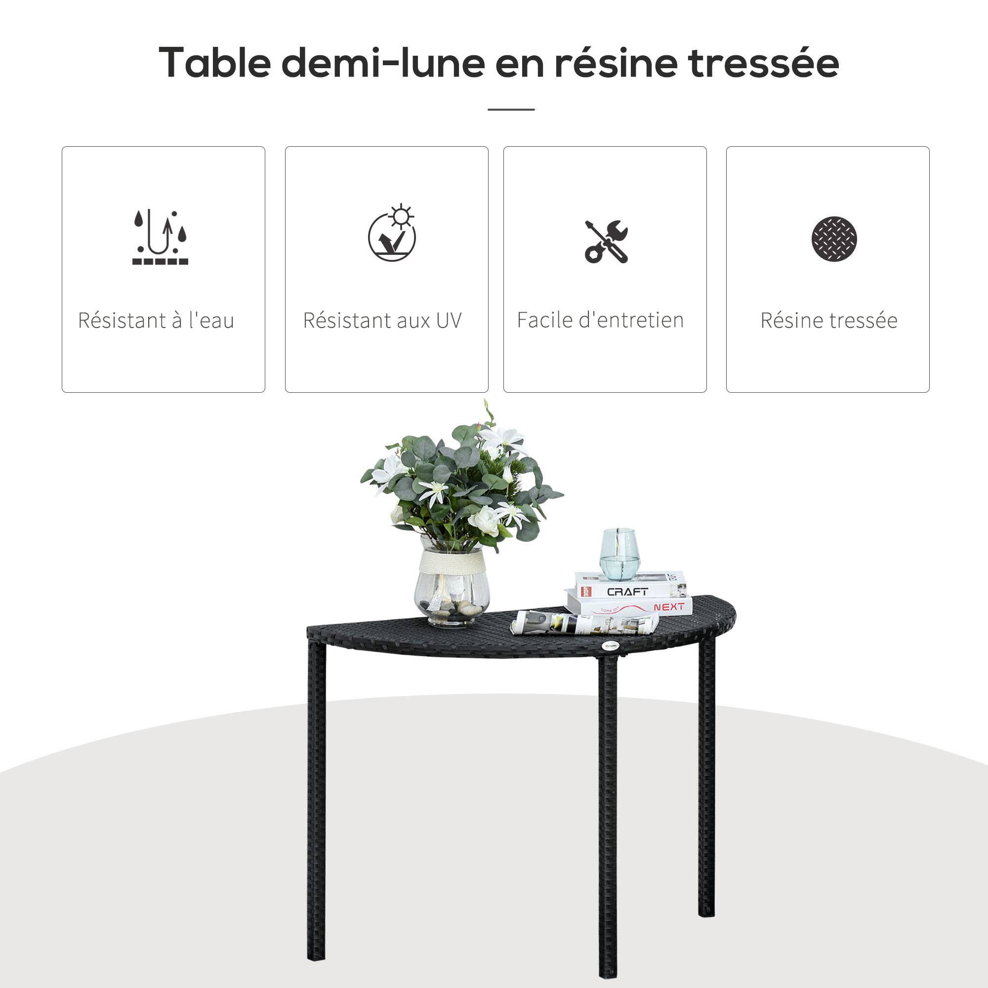 ComfortXL - Table demi-lune Résine tressée Balcon Jardin Gain de place 100x50cm Noir - ComfortXL Outdoor Living - Image 7