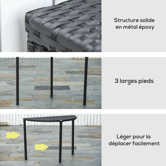 ComfortXL - Table demi-lune Résine tressée Balcon Jardin Gain de place 100x50cm Noir - ComfortXL Outdoor Living - Image 8