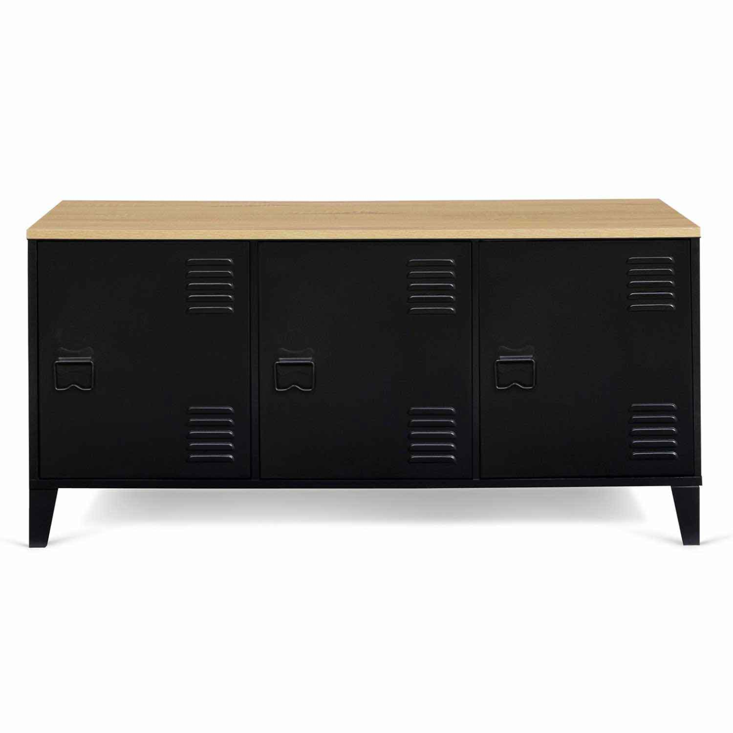 Buffet bas 113 cm ESTER 3 portes métal noir plateau bois design industriel - Image 3