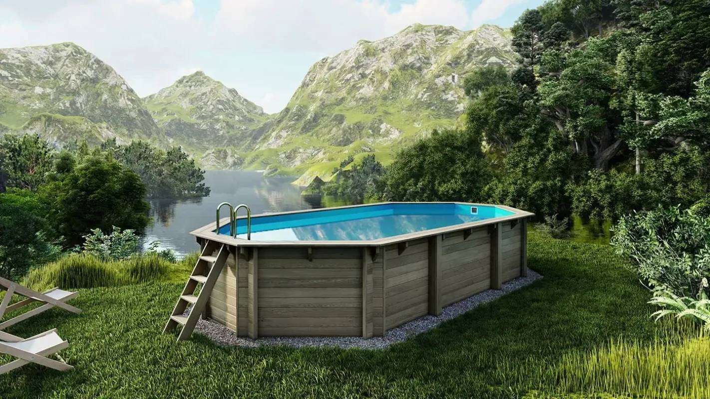 Altanka - Piscine en bois 7,57x4,07 - H.1,31 m fixations à sceller - BAS745OSPI - Image 1
