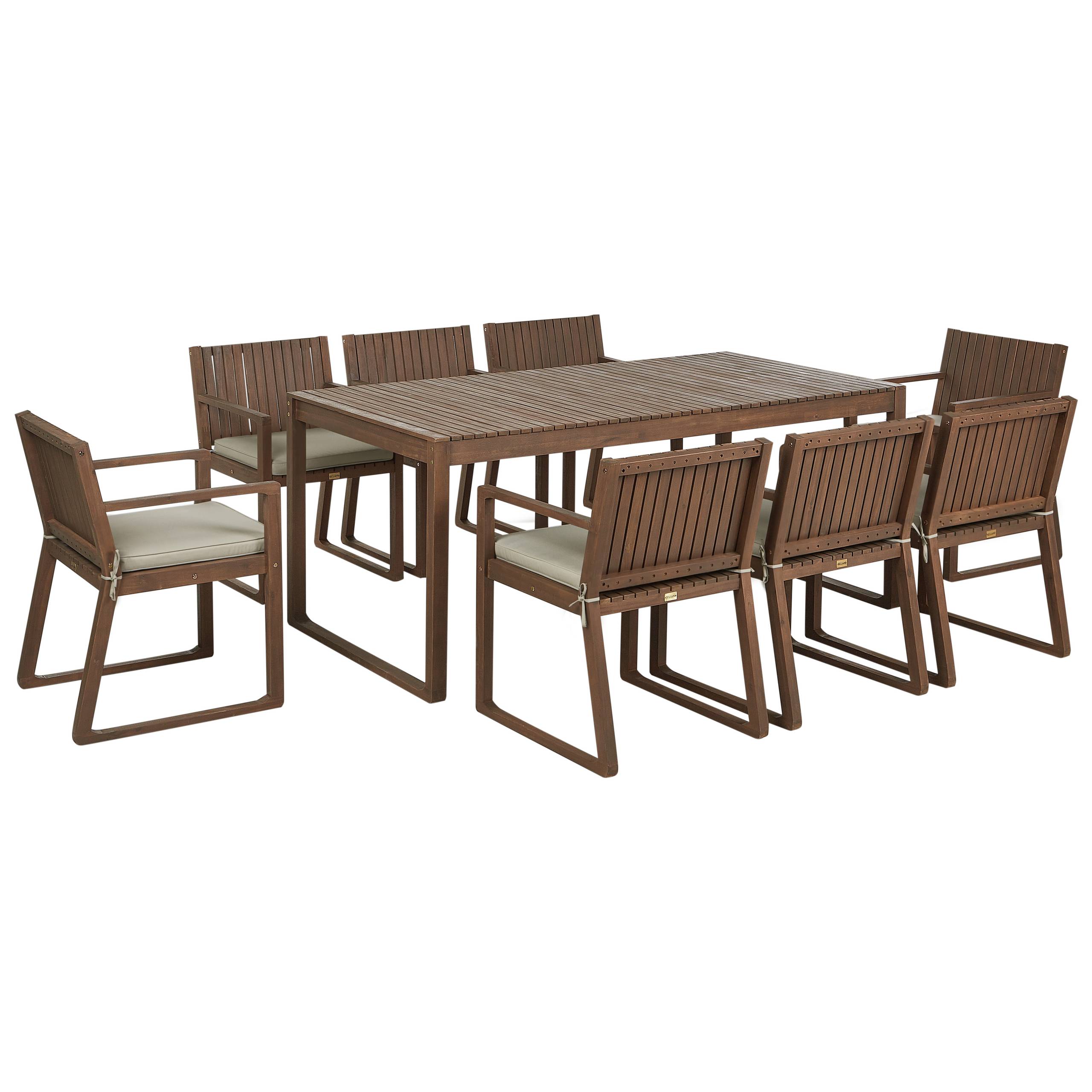 Beliani - Ensemble de Salle à Manger Extérieur Table en Bois d'Acacia Foncé 8 Chaises et Coussins Taupe Jardin Rustique - Image 1