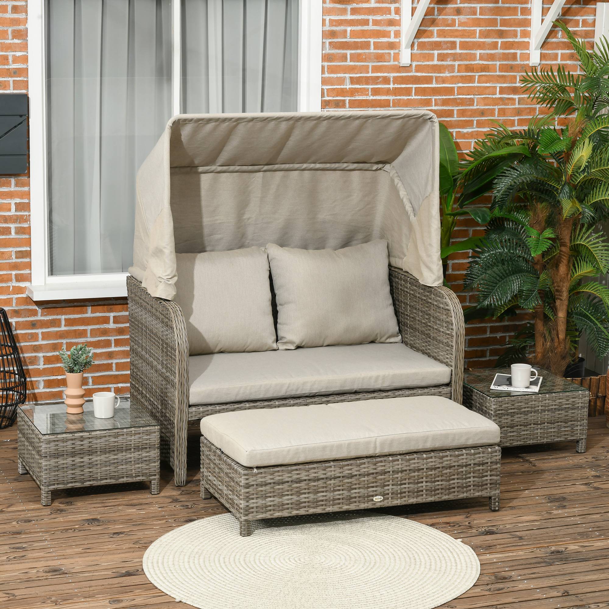Maison Chic - Ensemble salon de jardin 3 pièces | Mobilier de jardin Kaki Résine tressée en PE 132x86x75 cm - Image 3