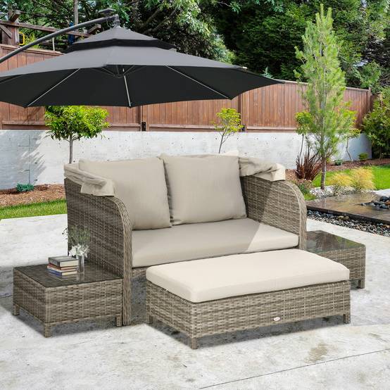 Maison Chic - Ensemble salon de jardin 3 pièces | Mobilier de jardin Kaki Résine tressée en PE 132x86x75 cm - Image 4
