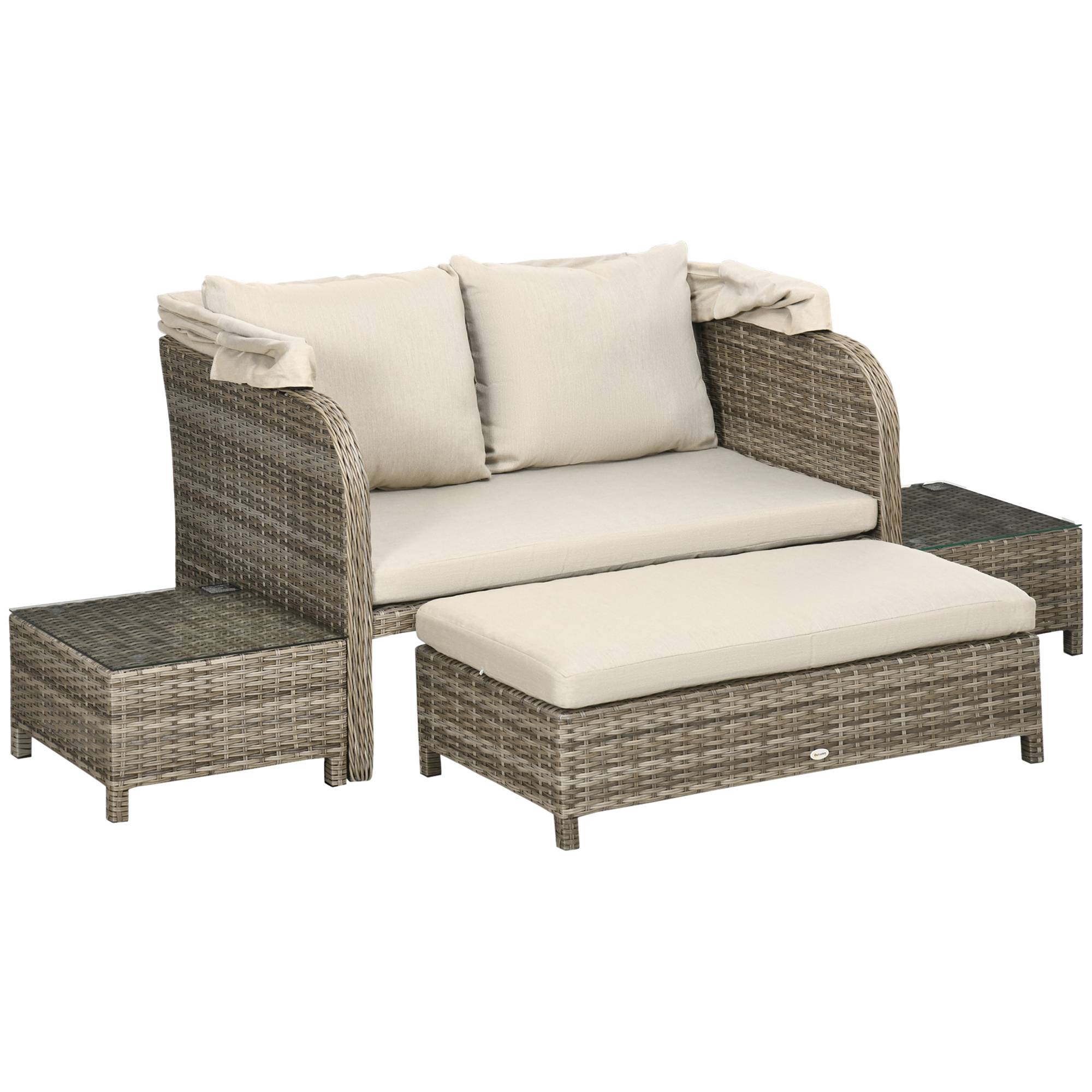 Maison Chic - Ensemble salon de jardin 3 pièces | Mobilier de jardin Kaki Résine tressée en PE 132x86x75 cm - Image 2