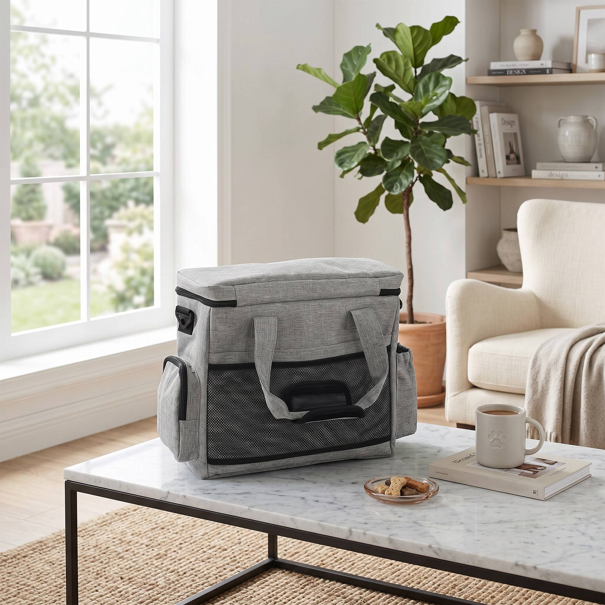 Sac transport chien tissu voyages poches multiples sacs nourriture bol gris clair - ComfortXL Outdoor Living - Image 7