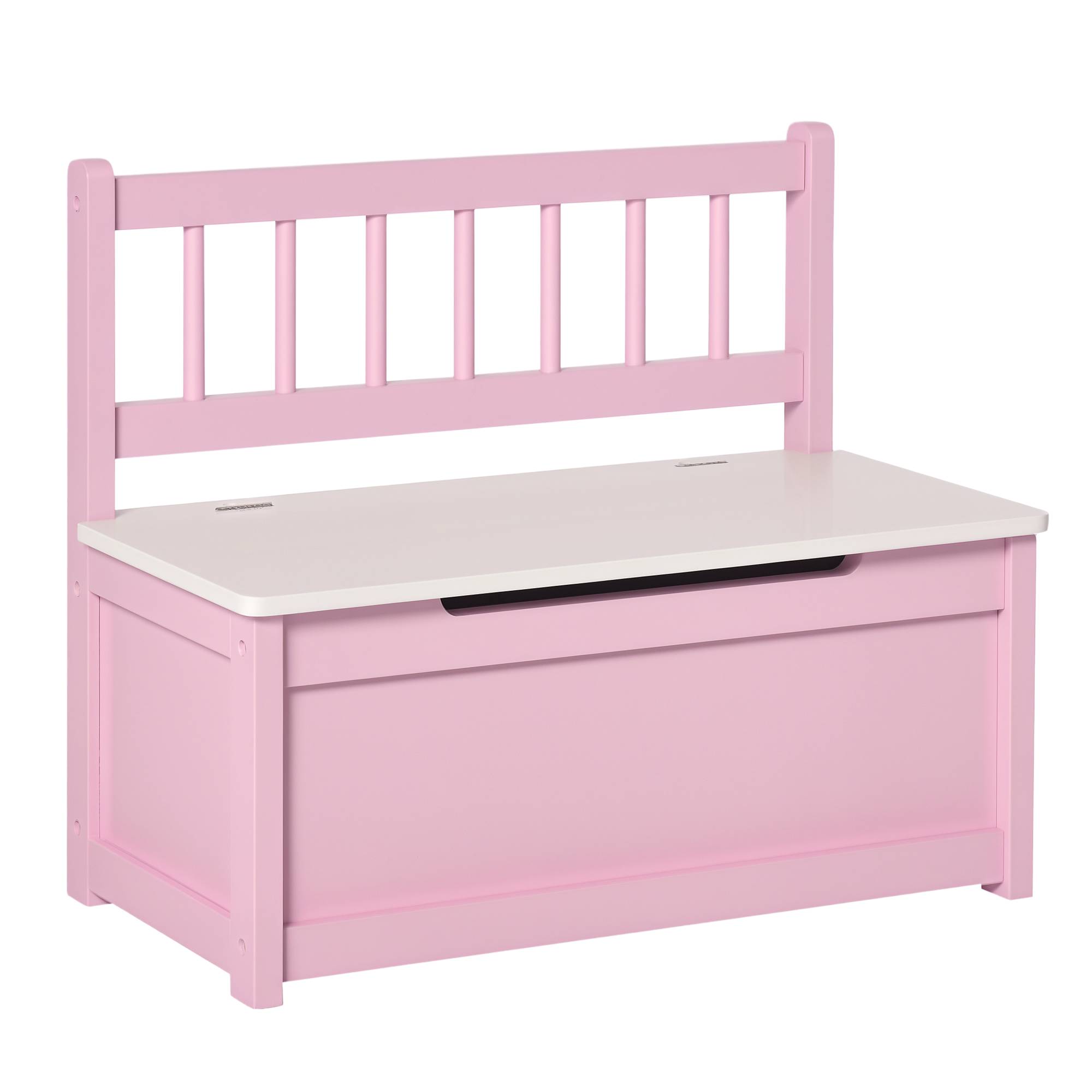 Banc coffre rose et blanc couvercle amorti charge maximale 40 kg salle de jeu enfant 60 × 30 × 50 cm