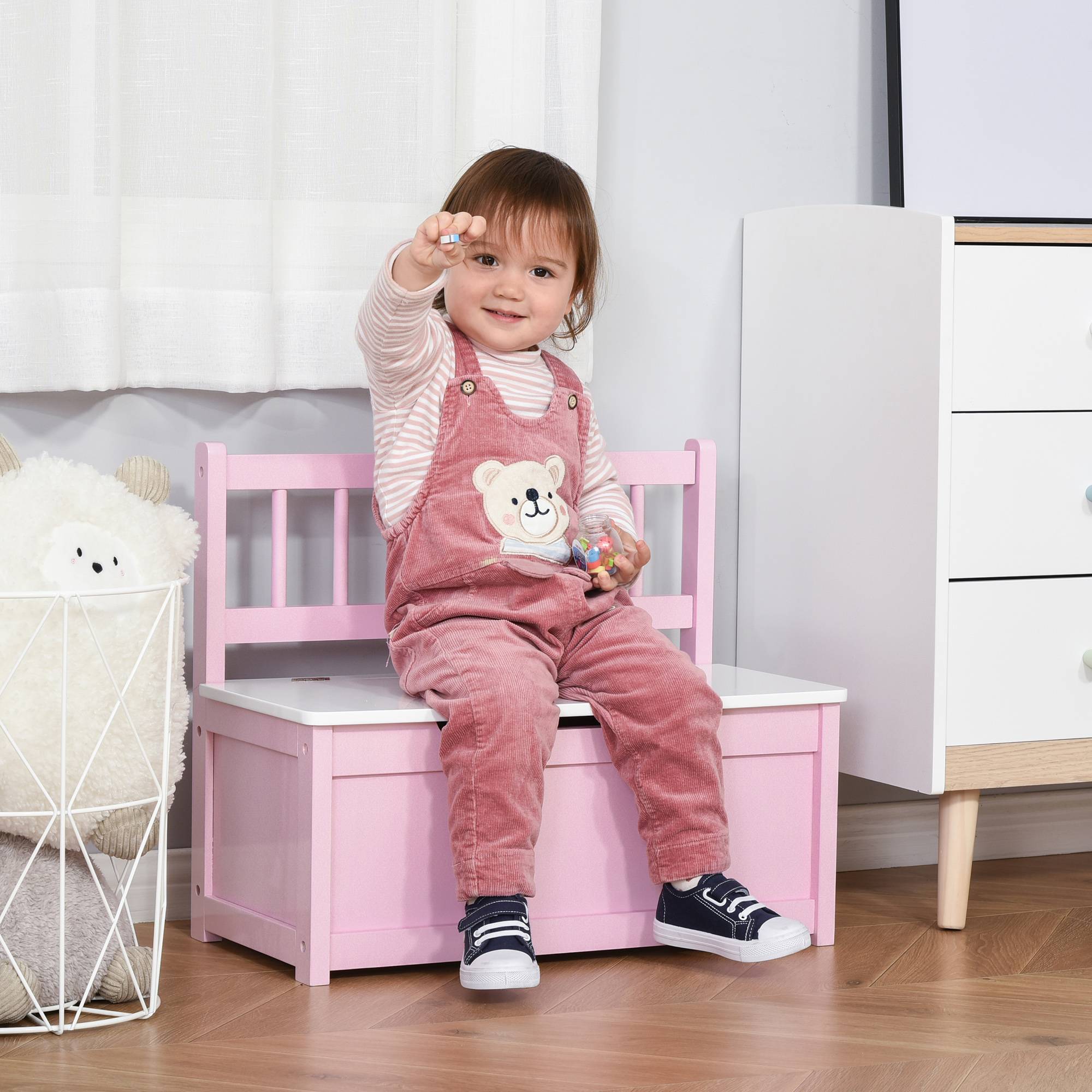 Banc coffre rose et blanc couvercle amorti charge maximale 40 kg salle de jeu enfant 60 × 30 × 50 cm - Image 4