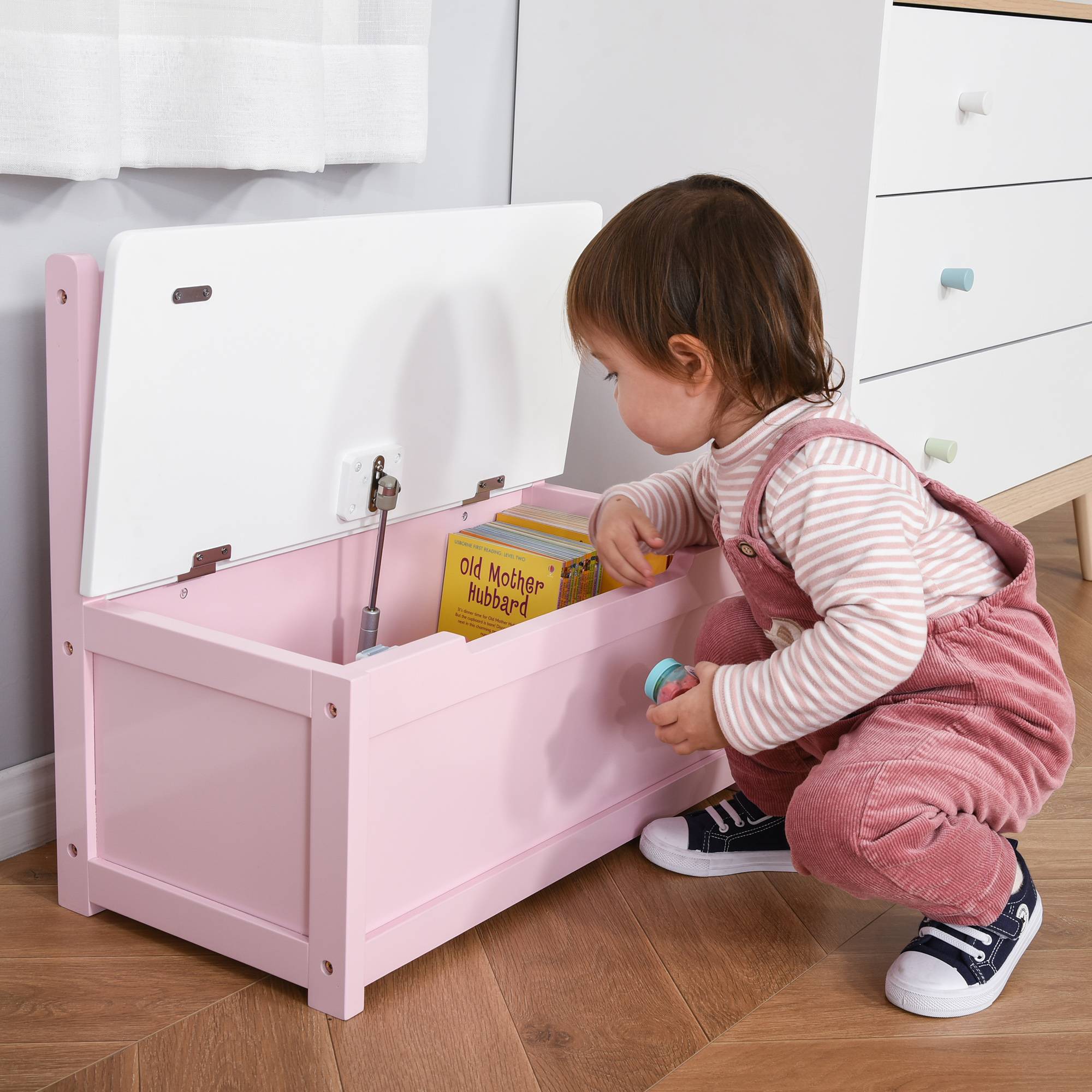 Banc coffre rose et blanc couvercle amorti charge maximale 40 kg salle de jeu enfant 60 × 30 × 50 cm - Image 3